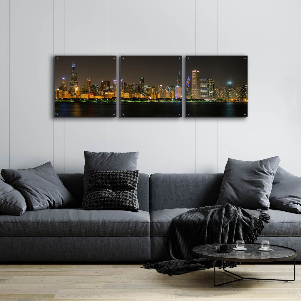 Epic Art 'Chicago Cityscape Baseball' by Epic Portfolio, Acrylic Glass Wall Art, 3 Piece Set,72x24