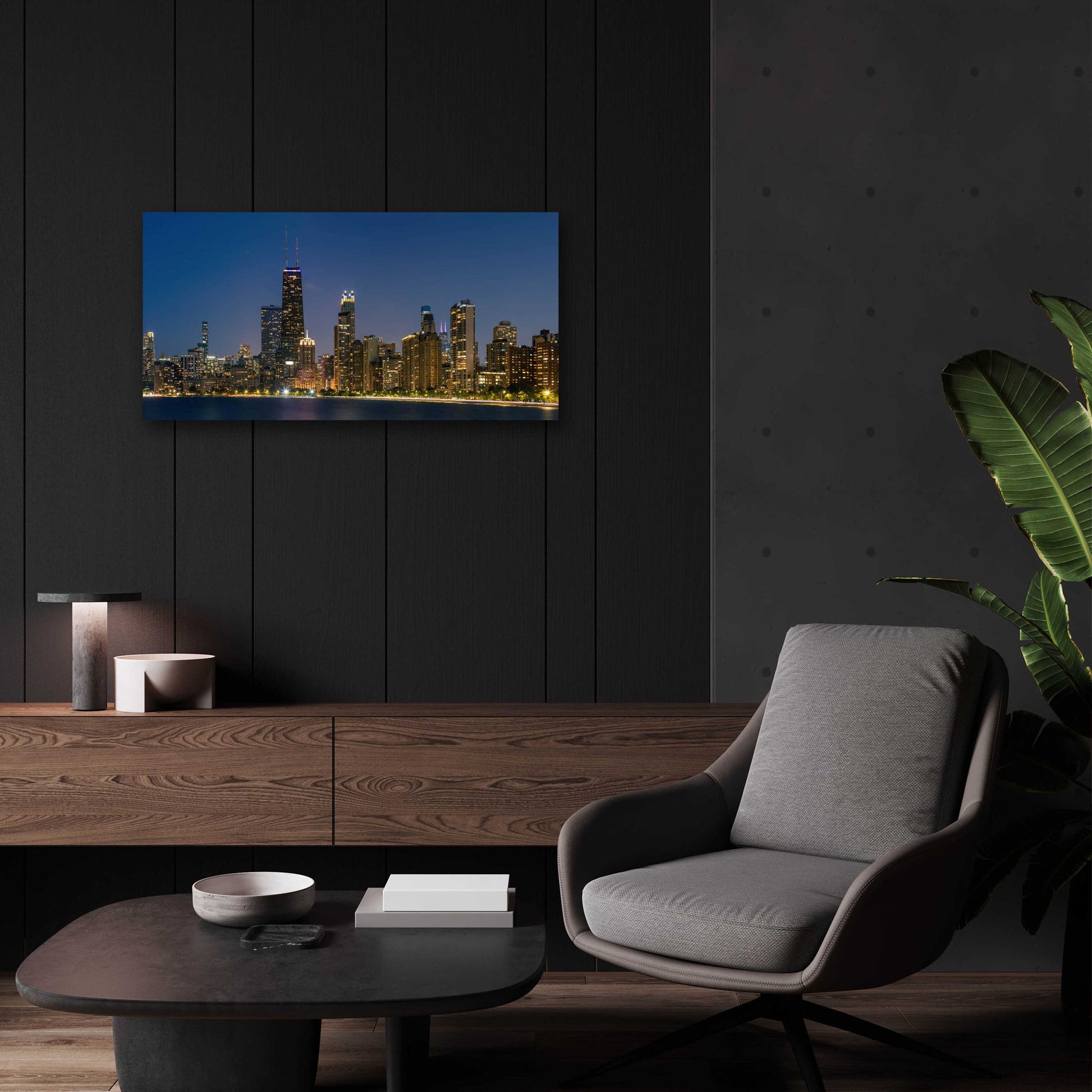 Epic Art 'Night Night Chicago' by Epic Portfolio, Acrylic Glass Wall Art,24x12