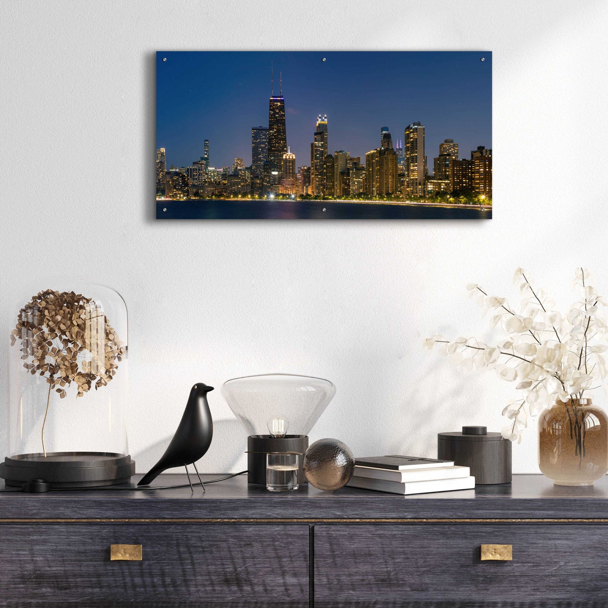 Epic Art 'Night Night Chicago' by Epic Portfolio, Acrylic Glass Wall Art,48x24