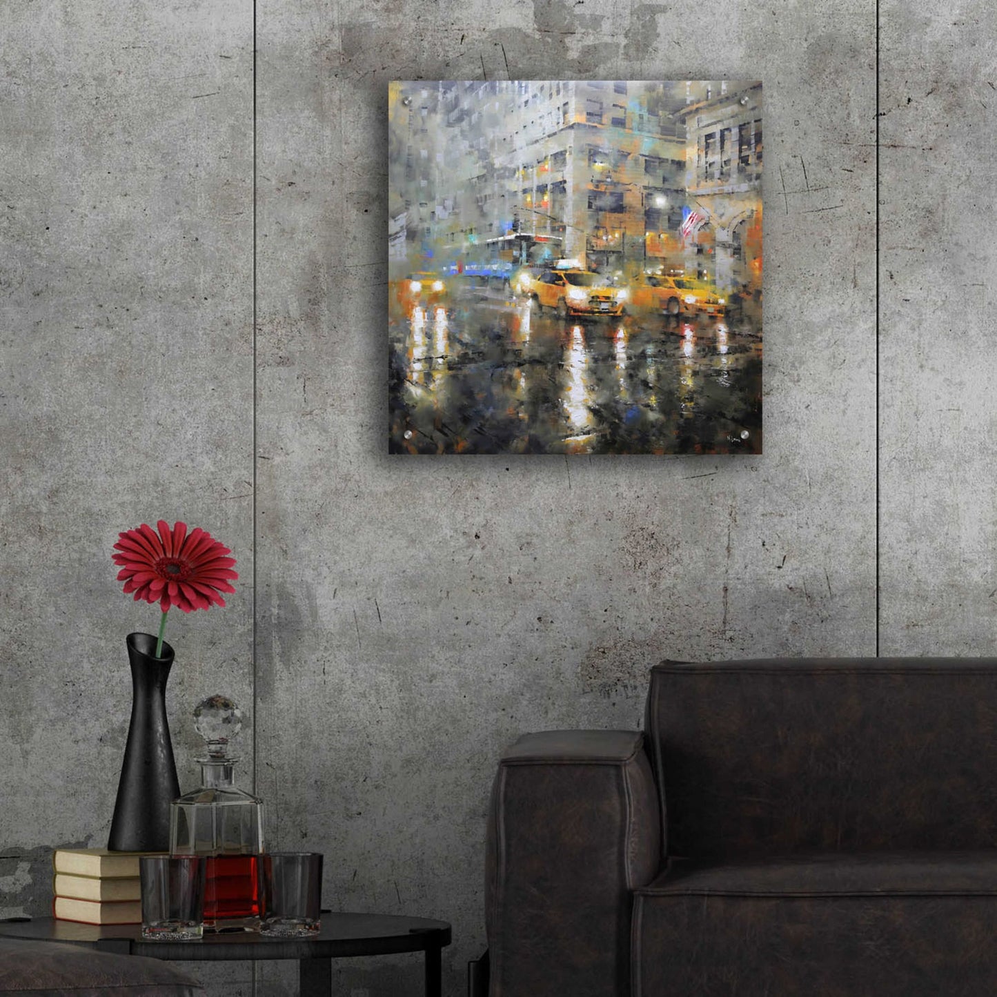 Epic Art 'Manhattan Orange Rain' by Mark Lague, Acrylic Glass Wall Art,24x24