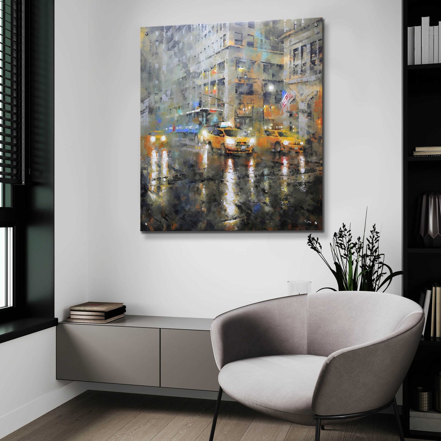 Epic Art 'Manhattan Orange Rain' by Mark Lague, Acrylic Glass Wall Art,36x36