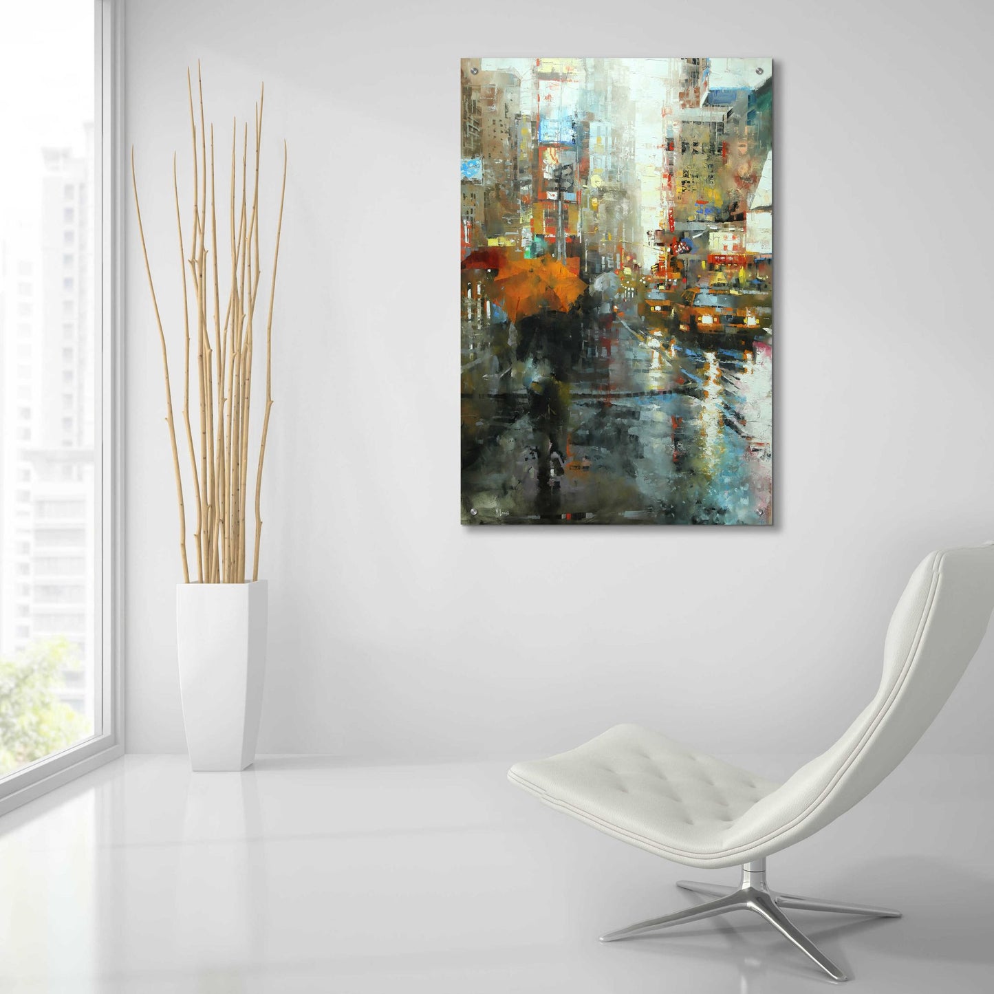 Epic Art 'Manhattan Orange Umbrella' by Mark Lague, Acrylic Glass Wall Art,24x36