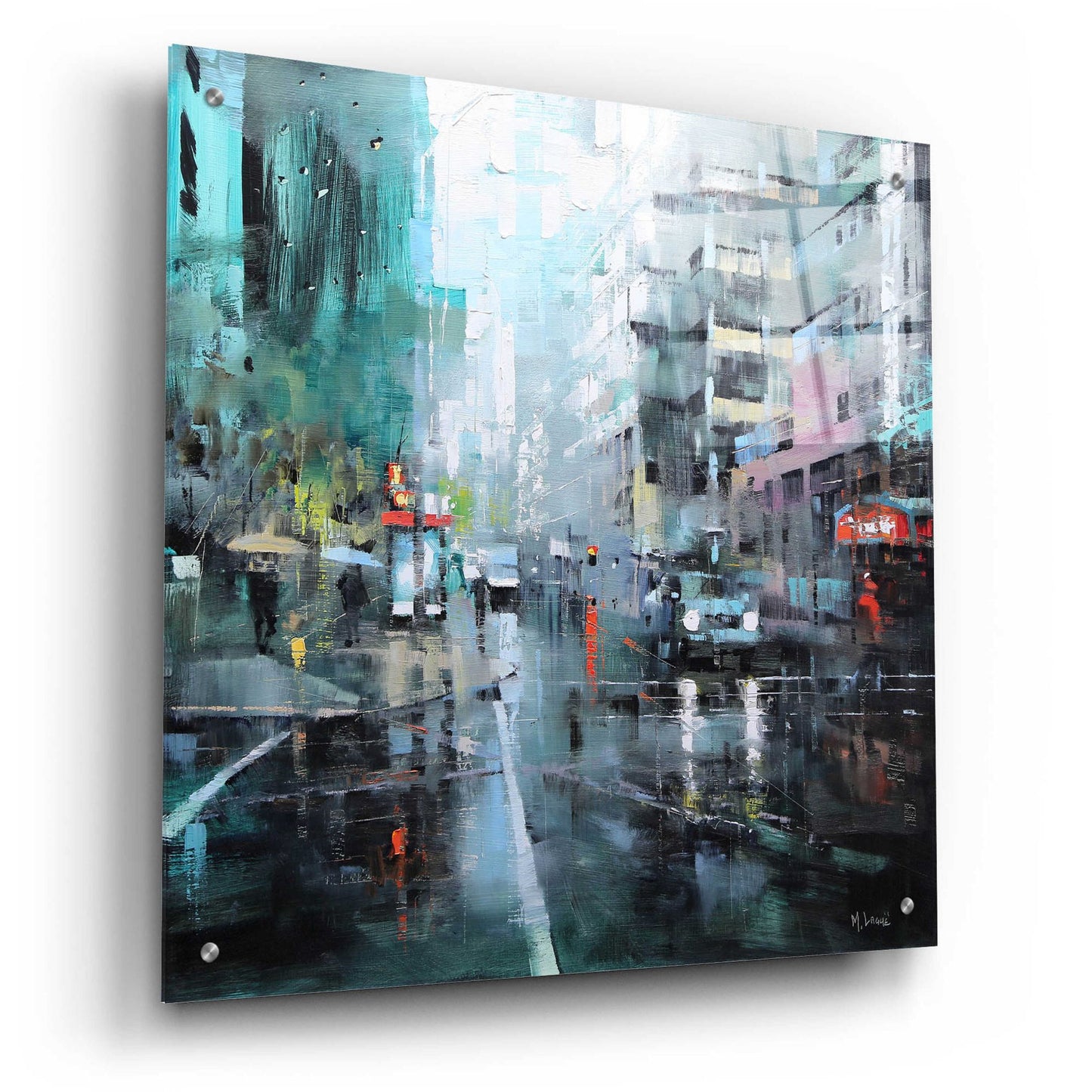 Epic Art 'Montreal Turquoise Rain' by Mark Lague, Acrylic Glass Wall Art,24x24