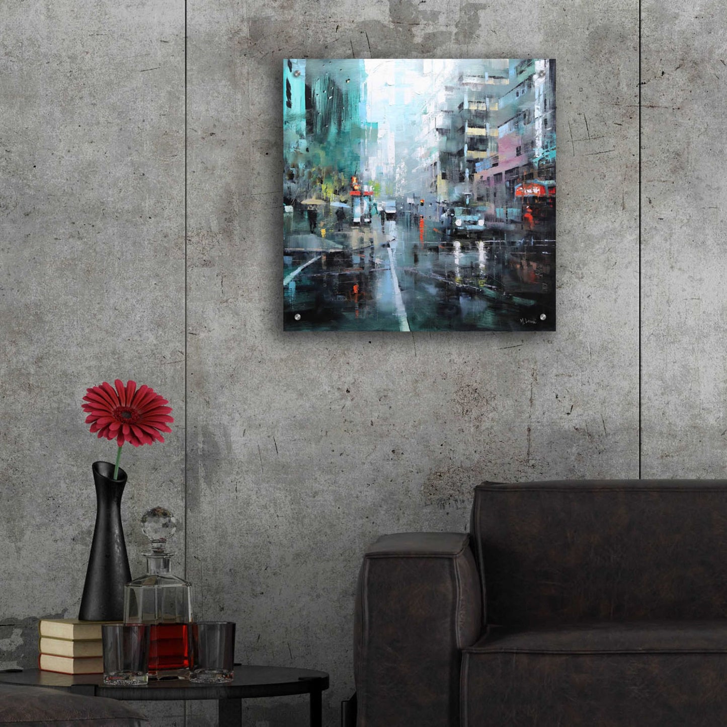 Epic Art 'Montreal Turquoise Rain' by Mark Lague, Acrylic Glass Wall Art,24x24