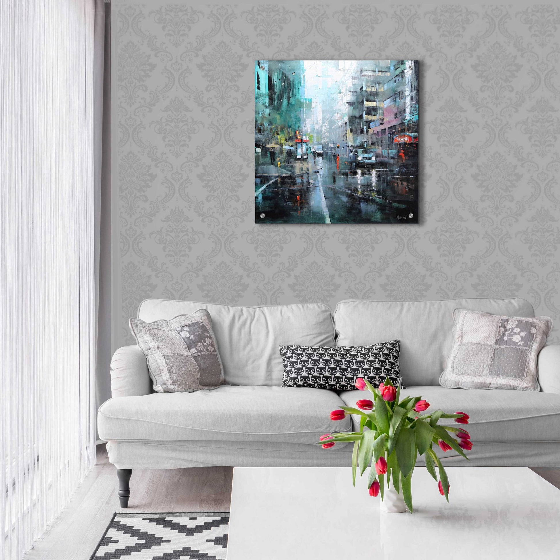 Epic Art 'Montreal Turquoise Rain' by Mark Lague, Acrylic Glass Wall Art,24x24