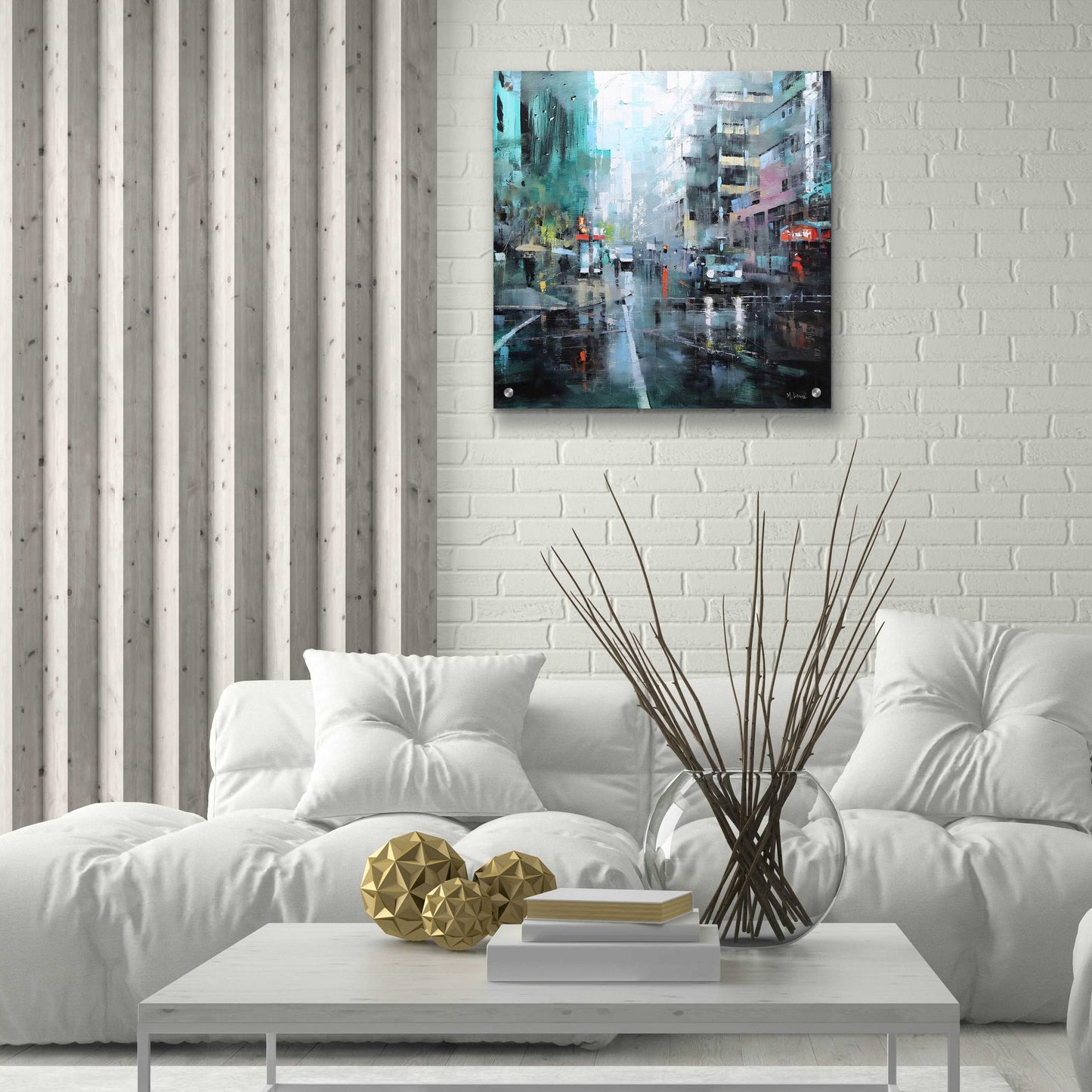 Epic Art 'Montreal Turquoise Rain' by Mark Lague, Acrylic Glass Wall Art,24x24