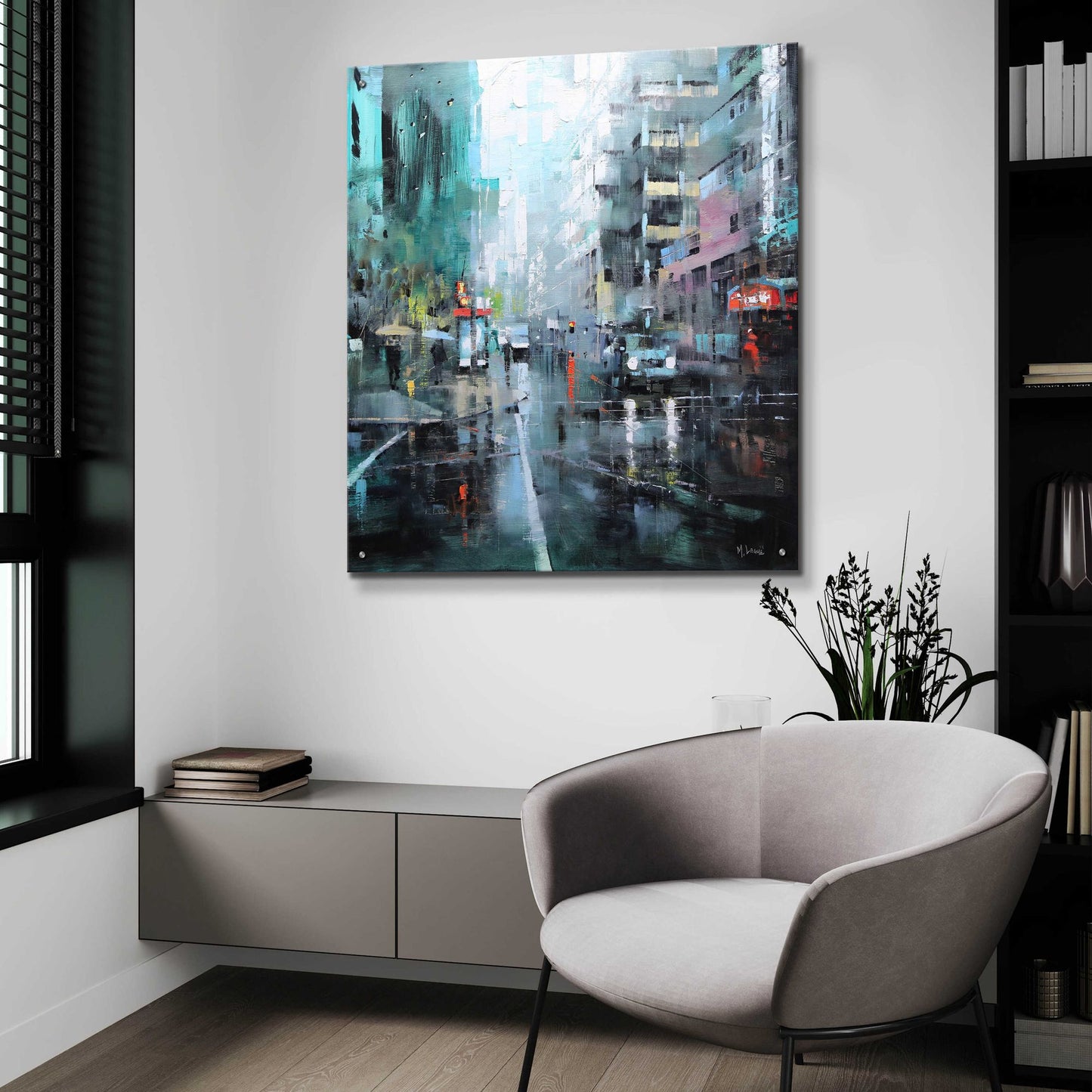 Epic Art 'Montreal Turquoise Rain' by Mark Lague, Acrylic Glass Wall Art,36x36