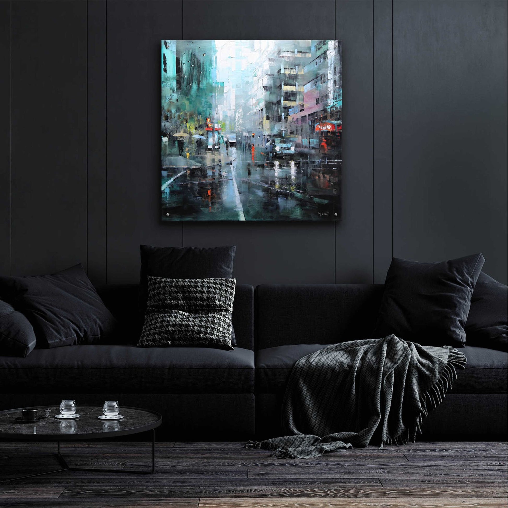 Epic Art 'Montreal Turquoise Rain' by Mark Lague, Acrylic Glass Wall Art,36x36