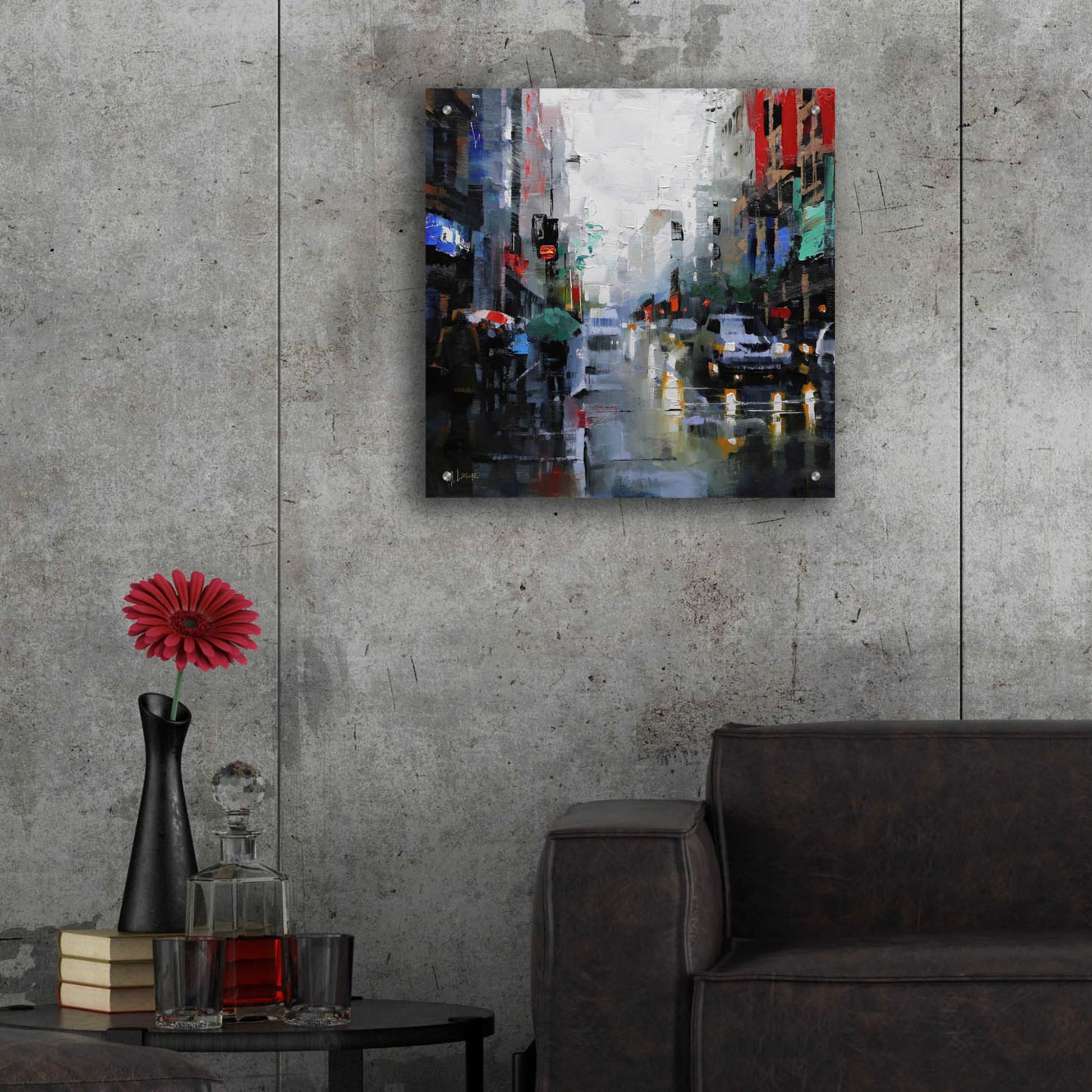 Epic Art 'St. Catherine Street Rain' by Mark Lague, Acrylic Glass Wall Art,24x24