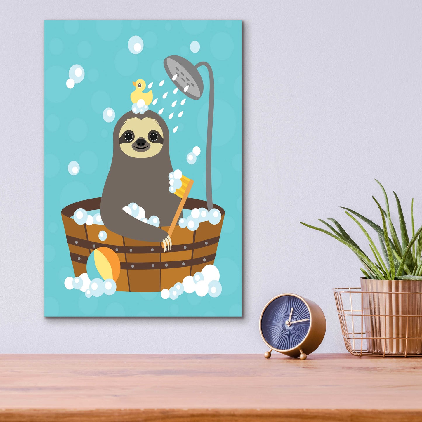 Epic Art 'Bathing Sloth' by Nancy Lee, Acrylic Glass Wall Art,12x16