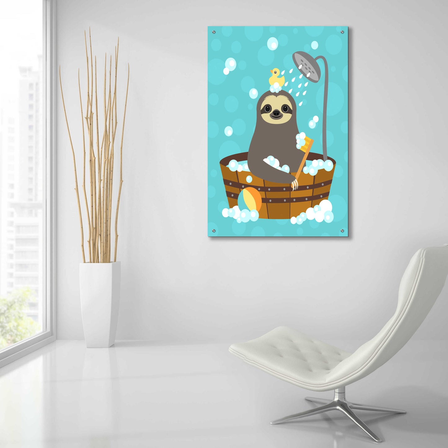 Epic Art 'Bathing Sloth' by Nancy Lee, Acrylic Glass Wall Art,24x36