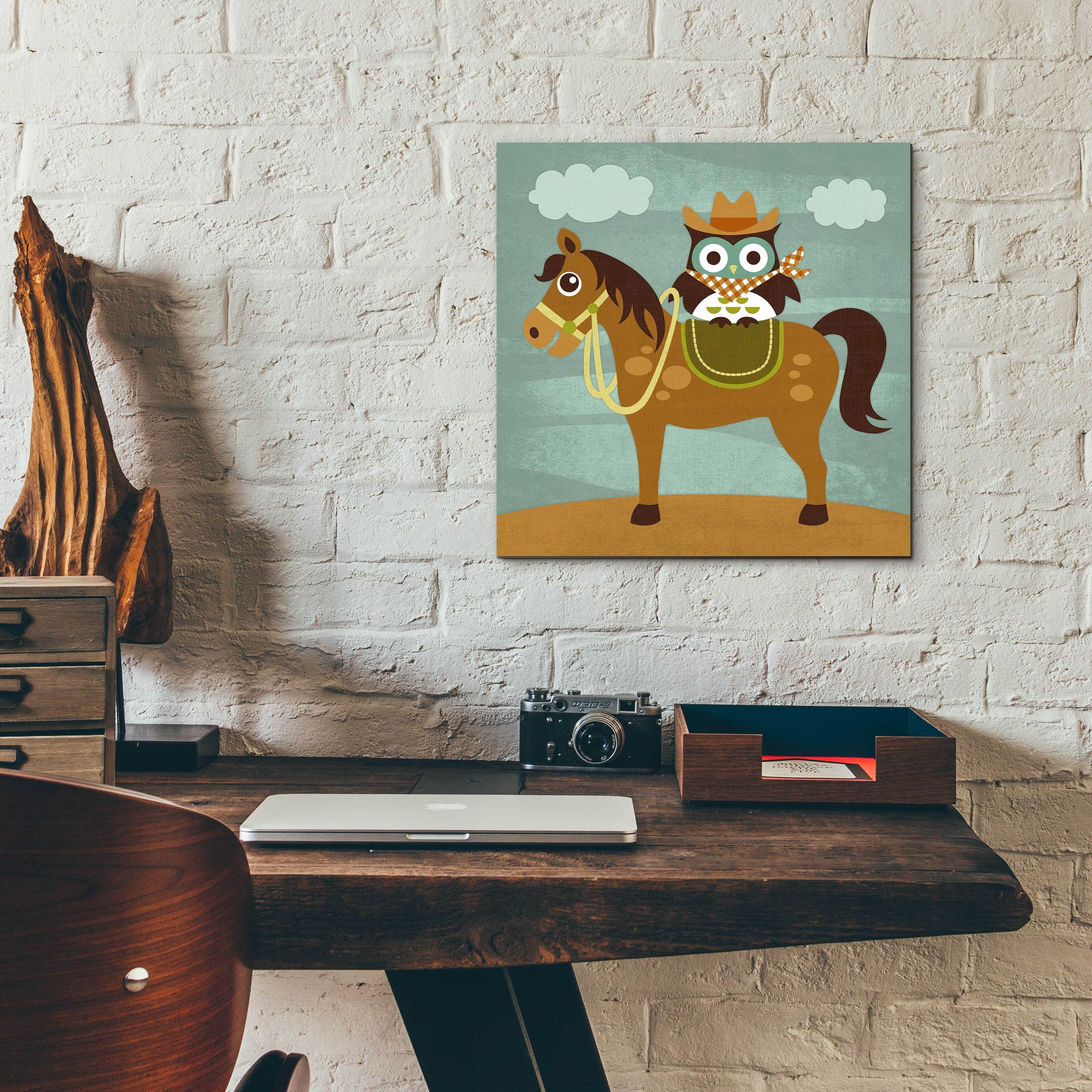 Epic Art 'Cowboy Owl on Horse' by Nancy Lee, Acrylic Glass Wall Art,12x12