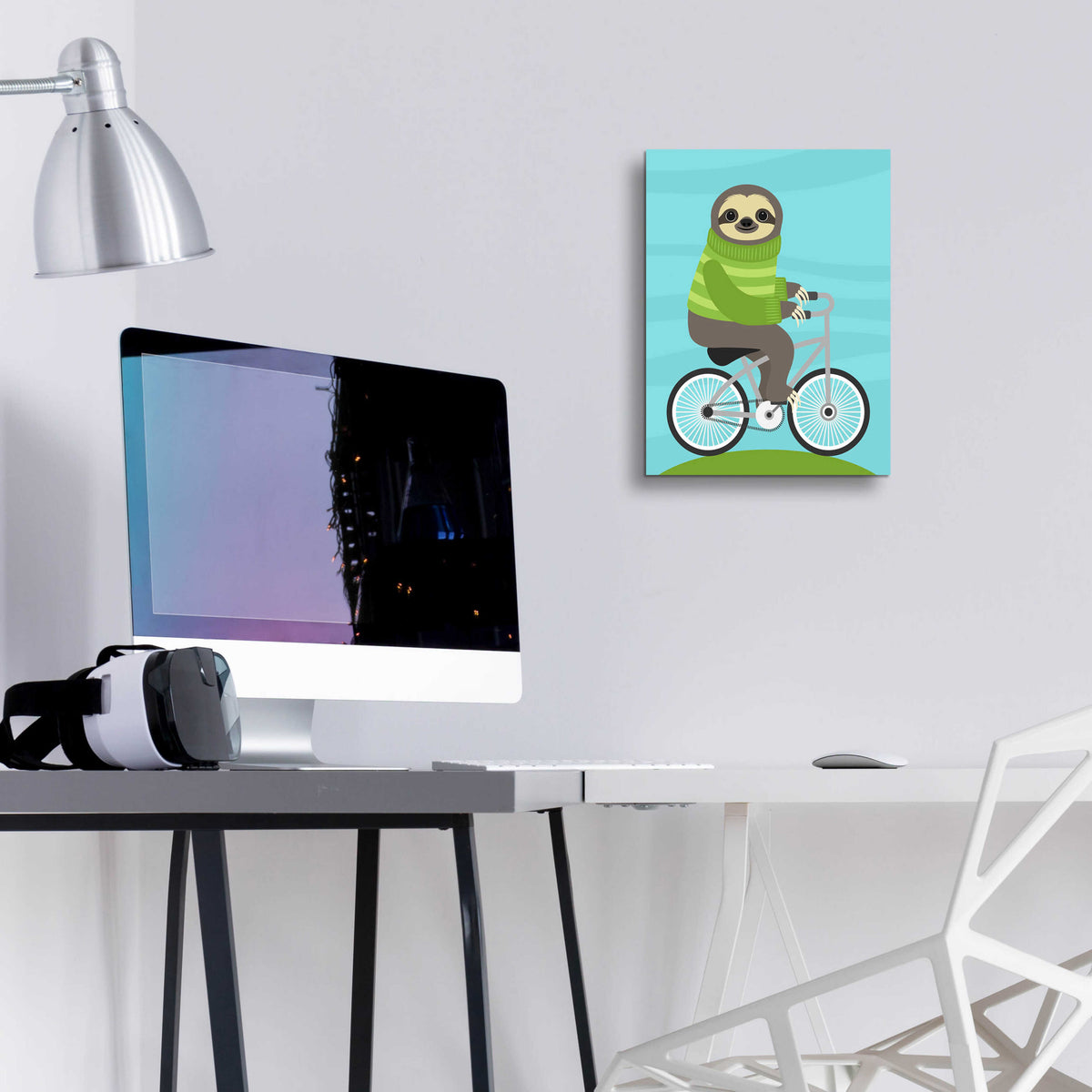 Epic Art 'Cycling Sloth' by Nancy Lee, Acrylic Glass Wall Art,12x16