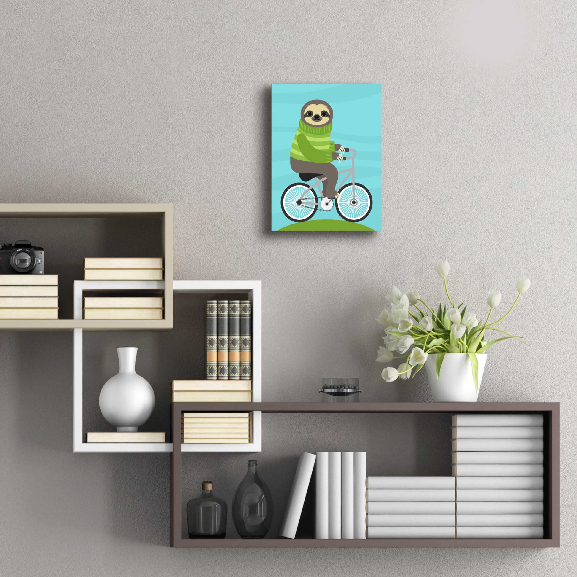 Epic Art 'Cycling Sloth' by Nancy Lee, Acrylic Glass Wall Art,12x16