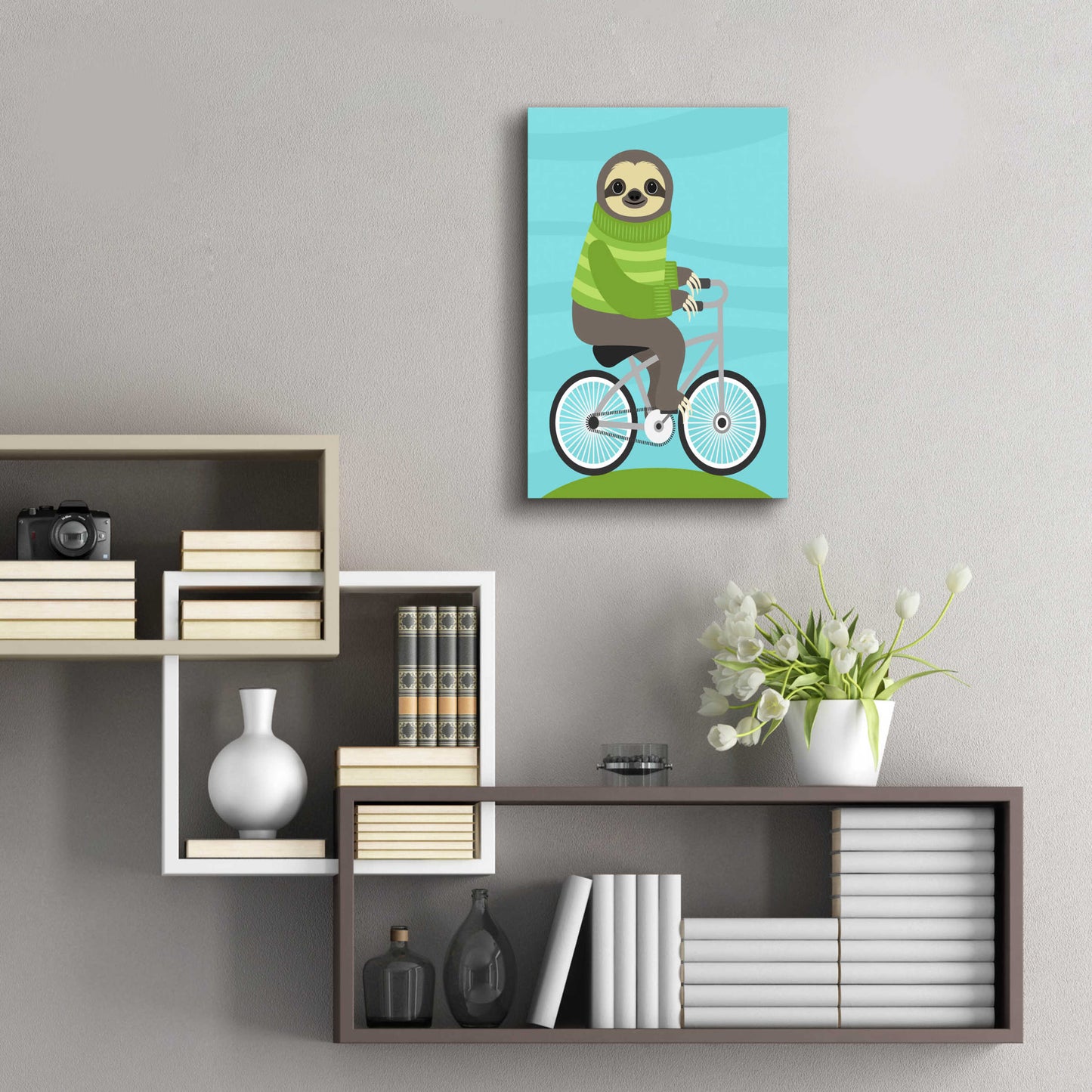 Epic Art 'Cycling Sloth' by Nancy Lee, Acrylic Glass Wall Art,16x24