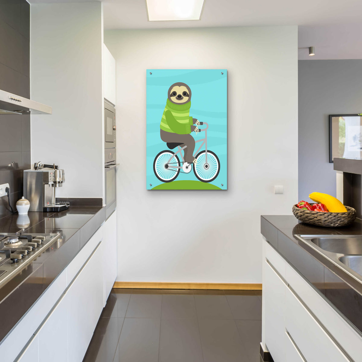 Epic Art 'Cycling Sloth' by Nancy Lee, Acrylic Glass Wall Art,24x36
