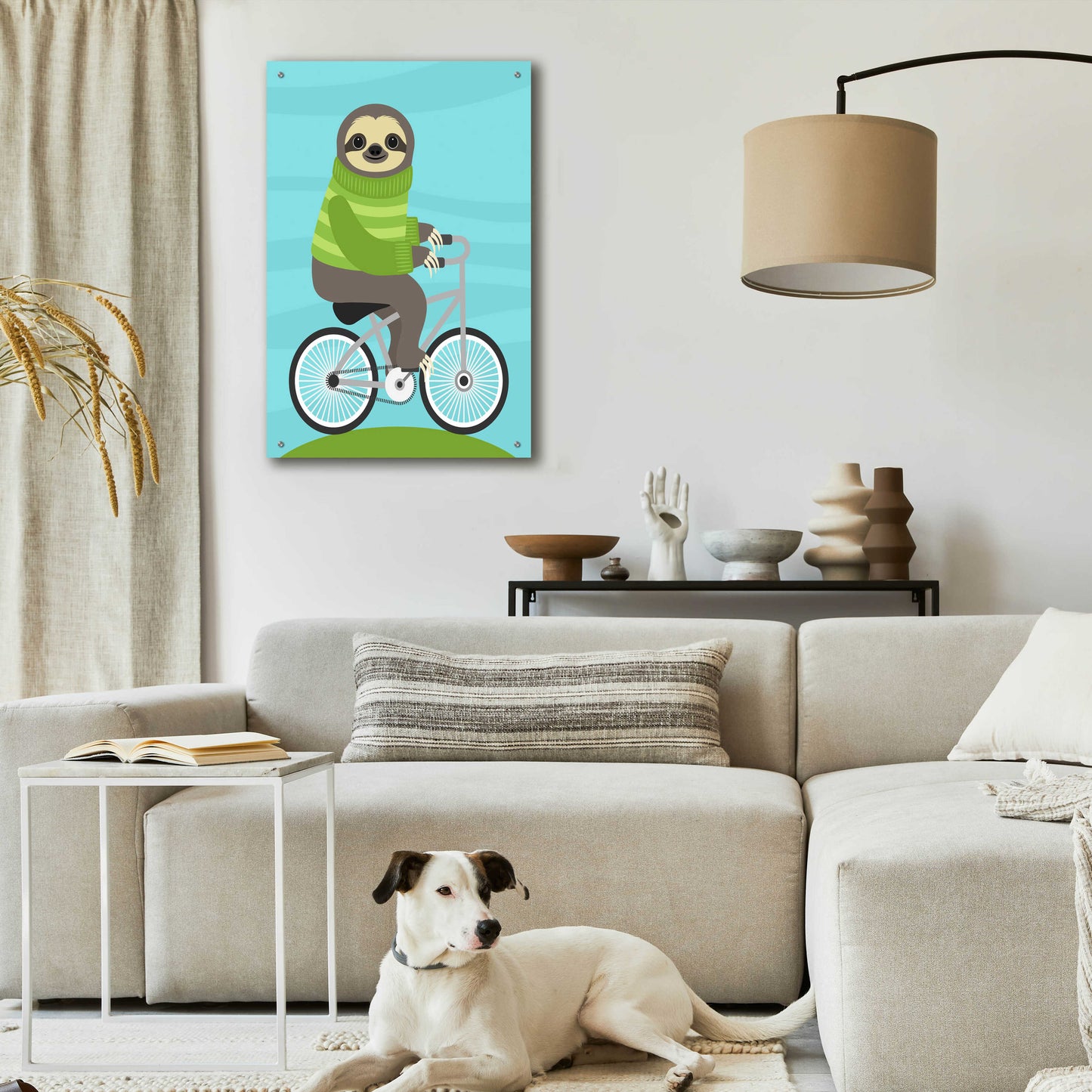 Epic Art 'Cycling Sloth' by Nancy Lee, Acrylic Glass Wall Art,24x36