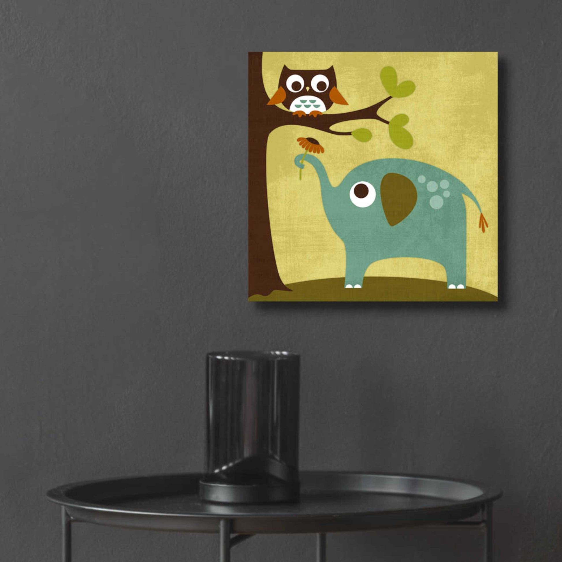 Epic Art 'Owl and Elephant' by Nancy Lee, Acrylic Glass Wall Art,12x12