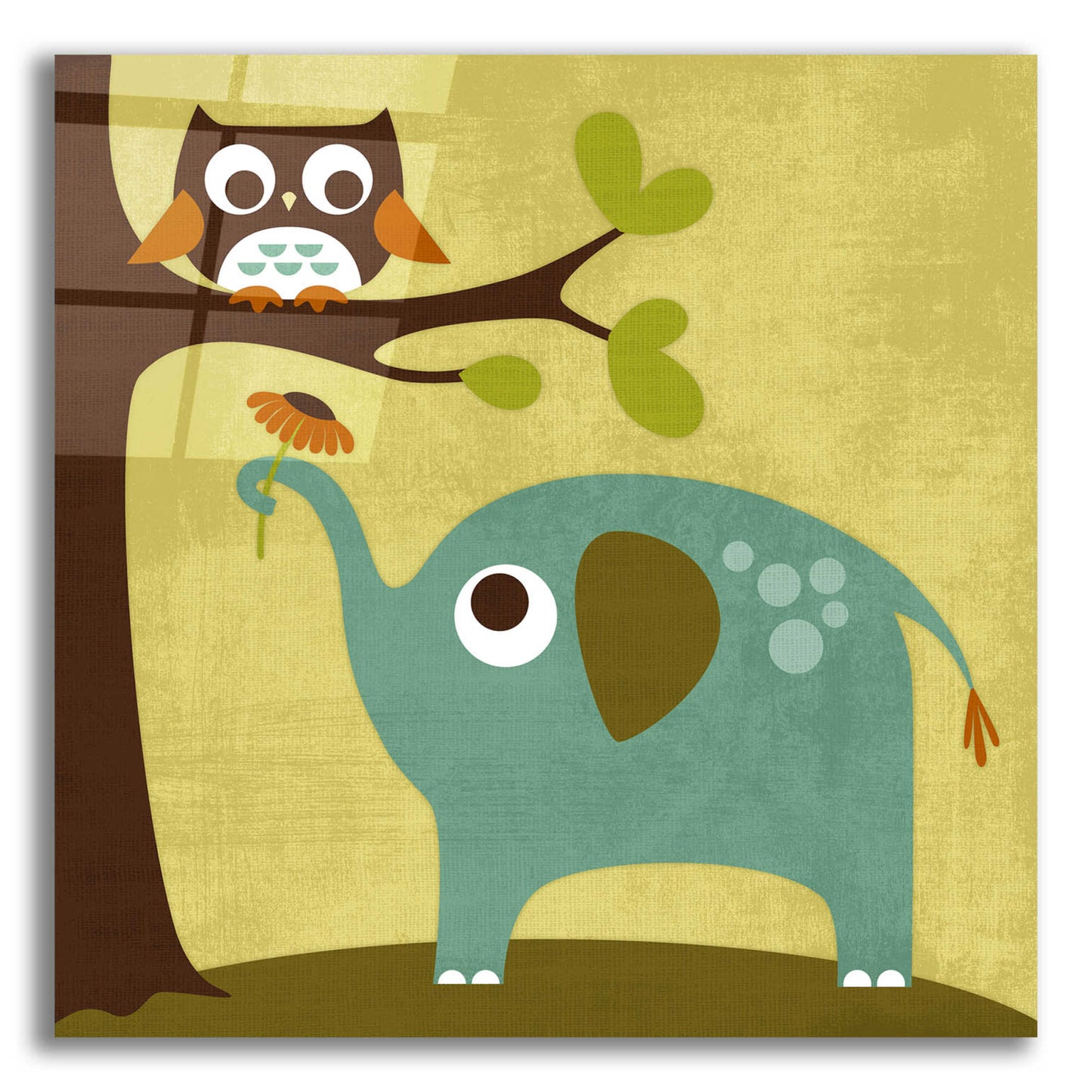 Epic Art 'Owl and Elephant' by Nancy Lee, Acrylic Glass Wall Art,12x12