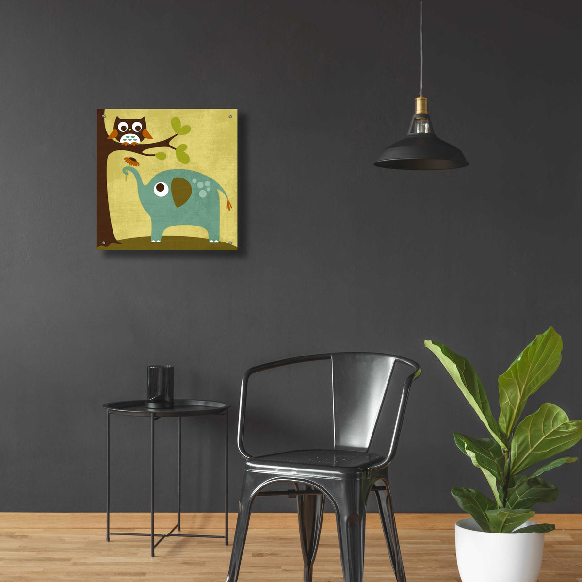 Epic Art 'Owl and Elephant' by Nancy Lee, Acrylic Glass Wall Art,24x24