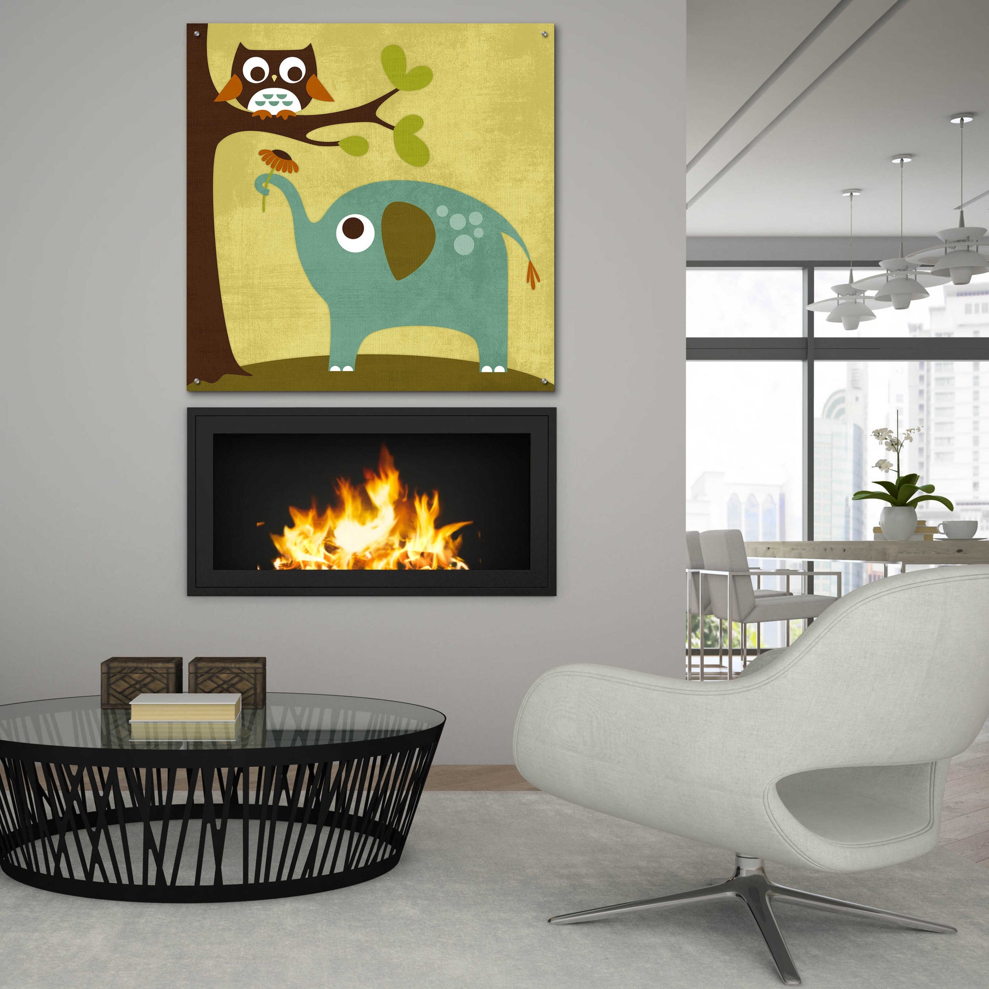 Epic Art 'Owl and Elephant' by Nancy Lee, Acrylic Glass Wall Art,36x36