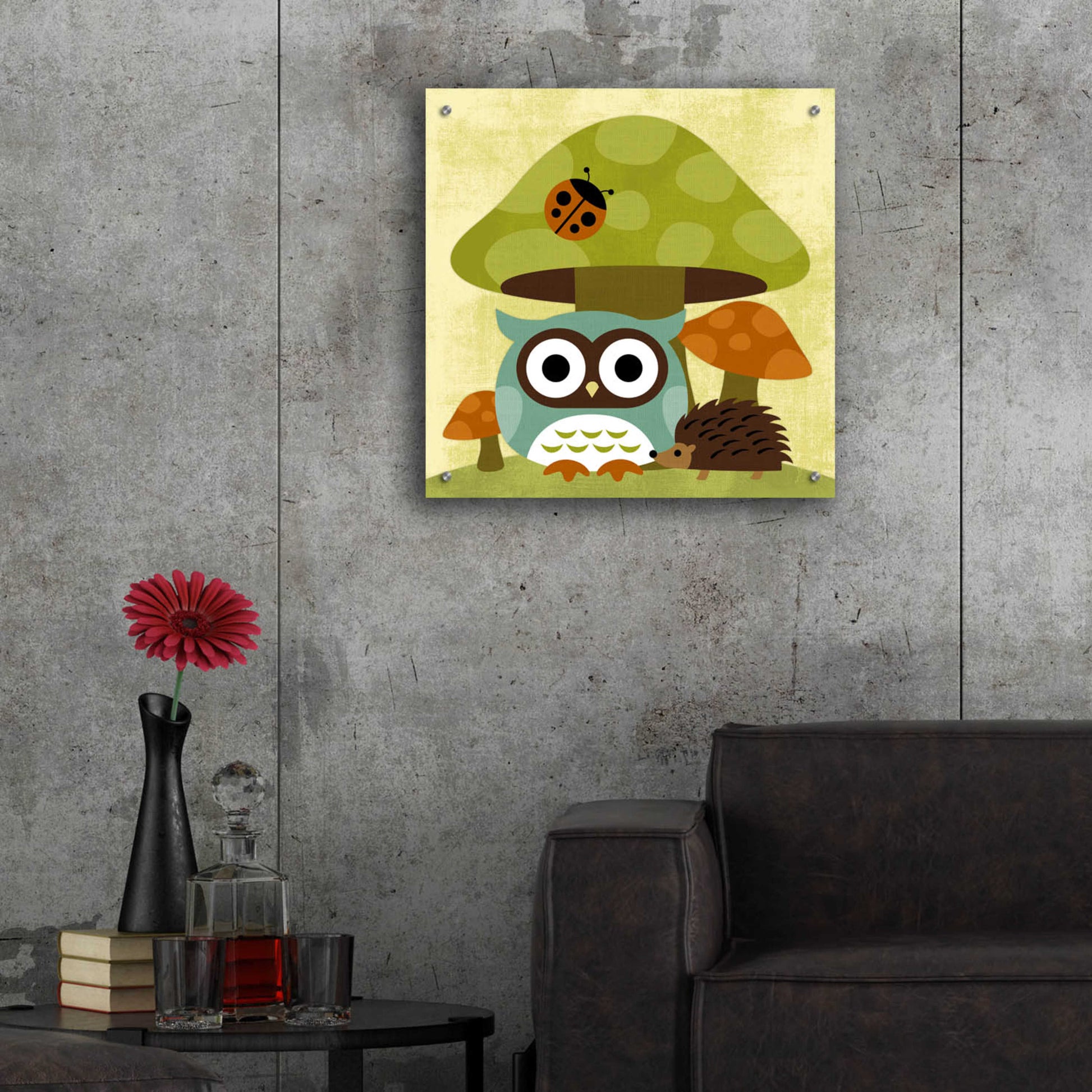 Epic Art 'Owl and Hedgehog' by Nancy Lee, Acrylic Glass Wall Art,24x24