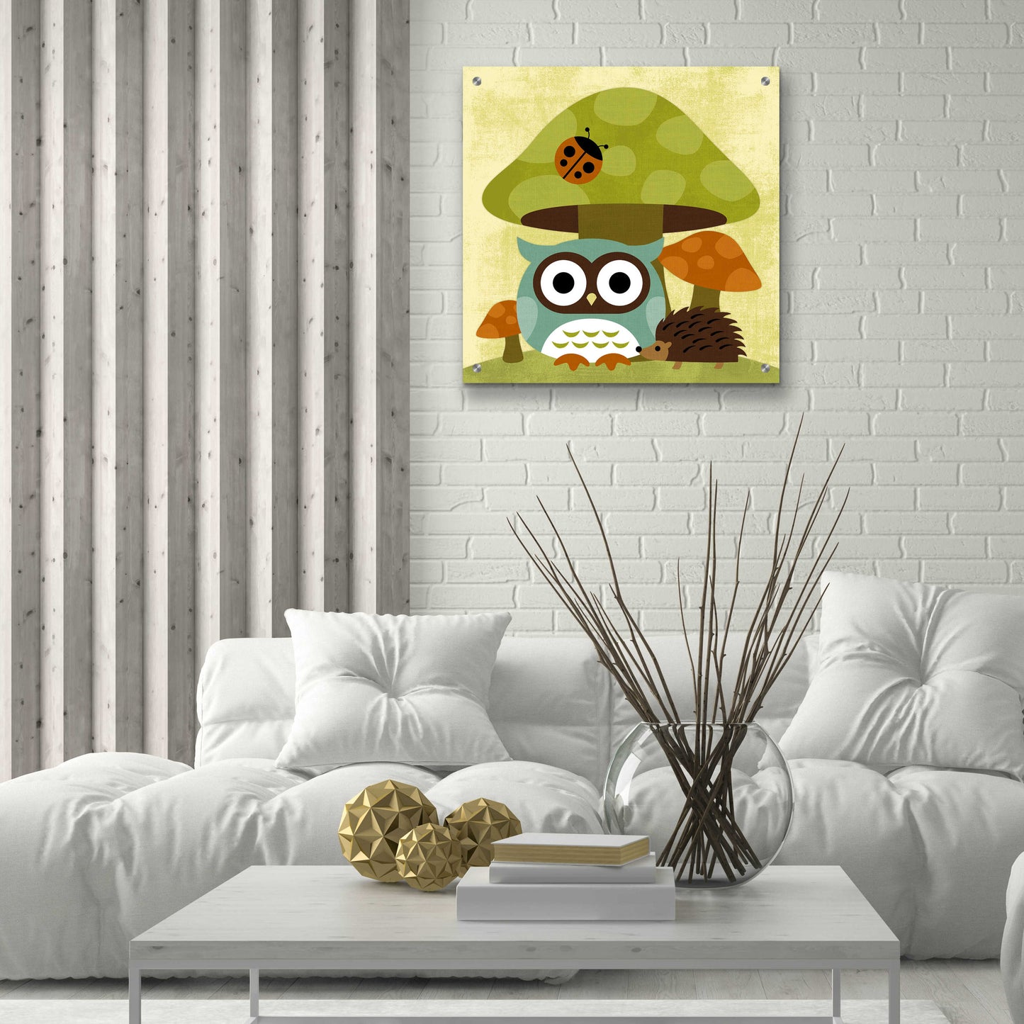 Epic Art 'Owl and Hedgehog' by Nancy Lee, Acrylic Glass Wall Art,24x24