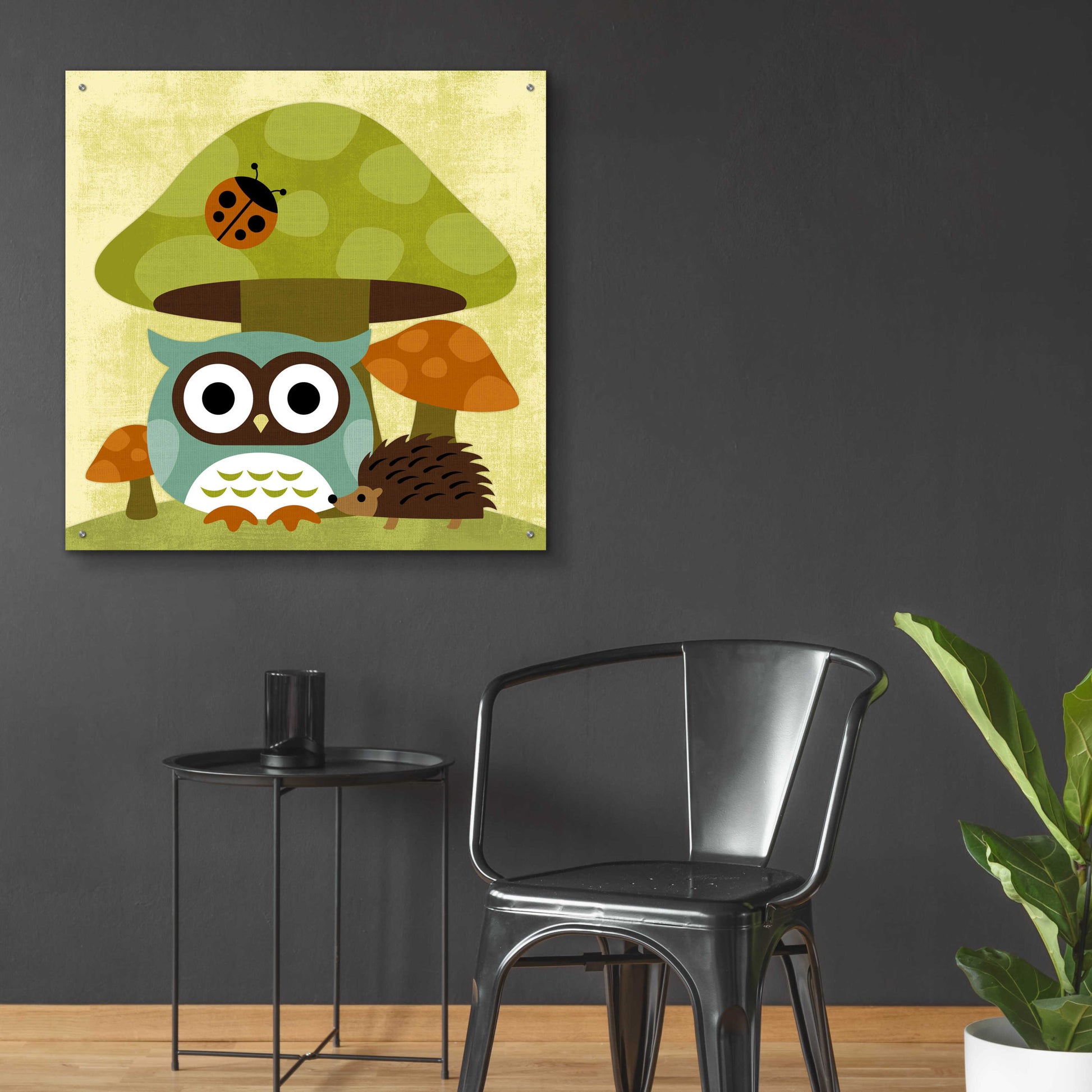 Epic Art 'Owl and Hedgehog' by Nancy Lee, Acrylic Glass Wall Art,36x36