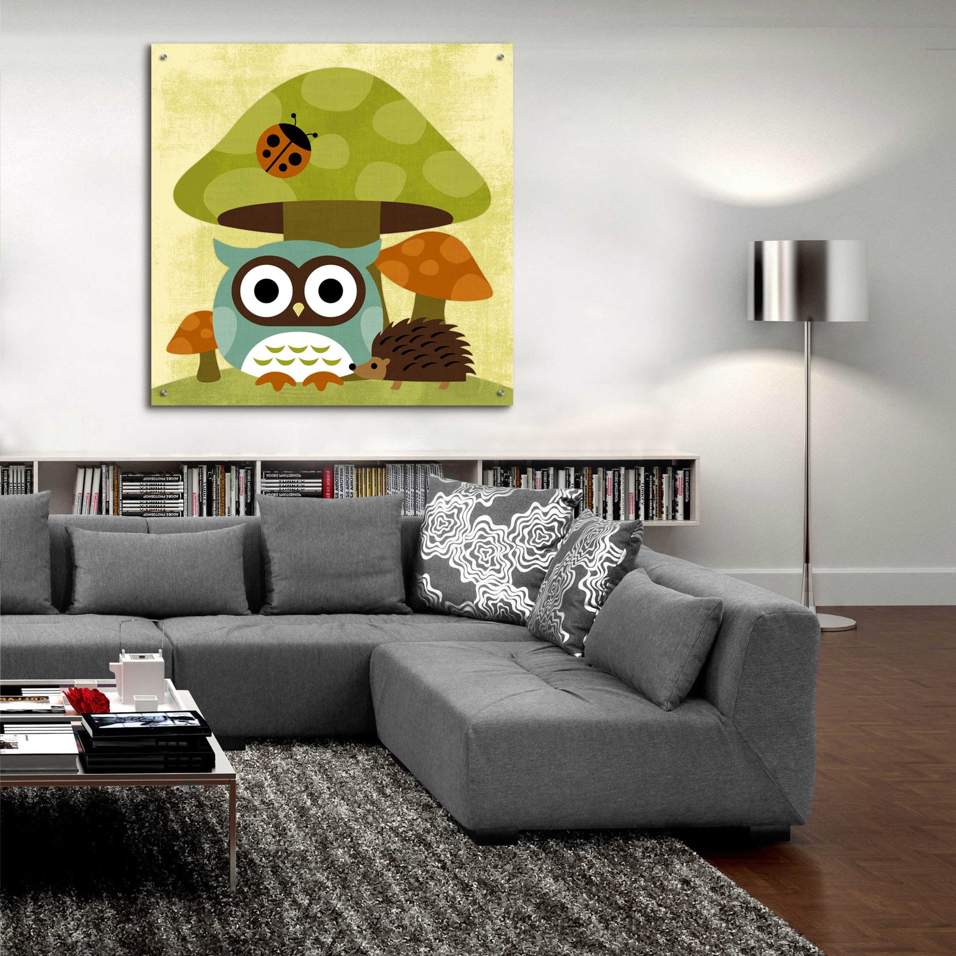 Epic Art 'Owl and Hedgehog' by Nancy Lee, Acrylic Glass Wall Art,36x36