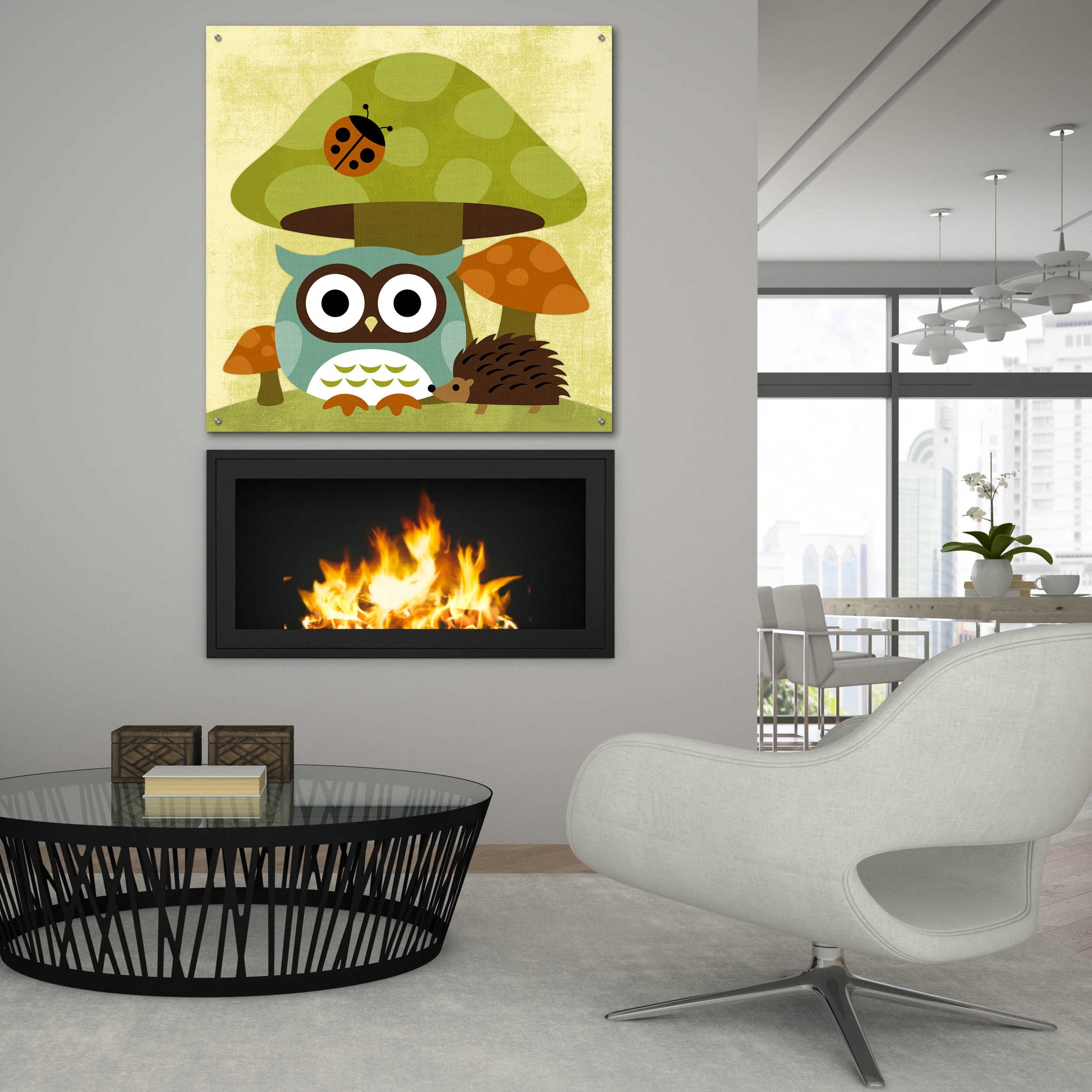 Epic Art 'Owl and Hedgehog' by Nancy Lee, Acrylic Glass Wall Art,36x36