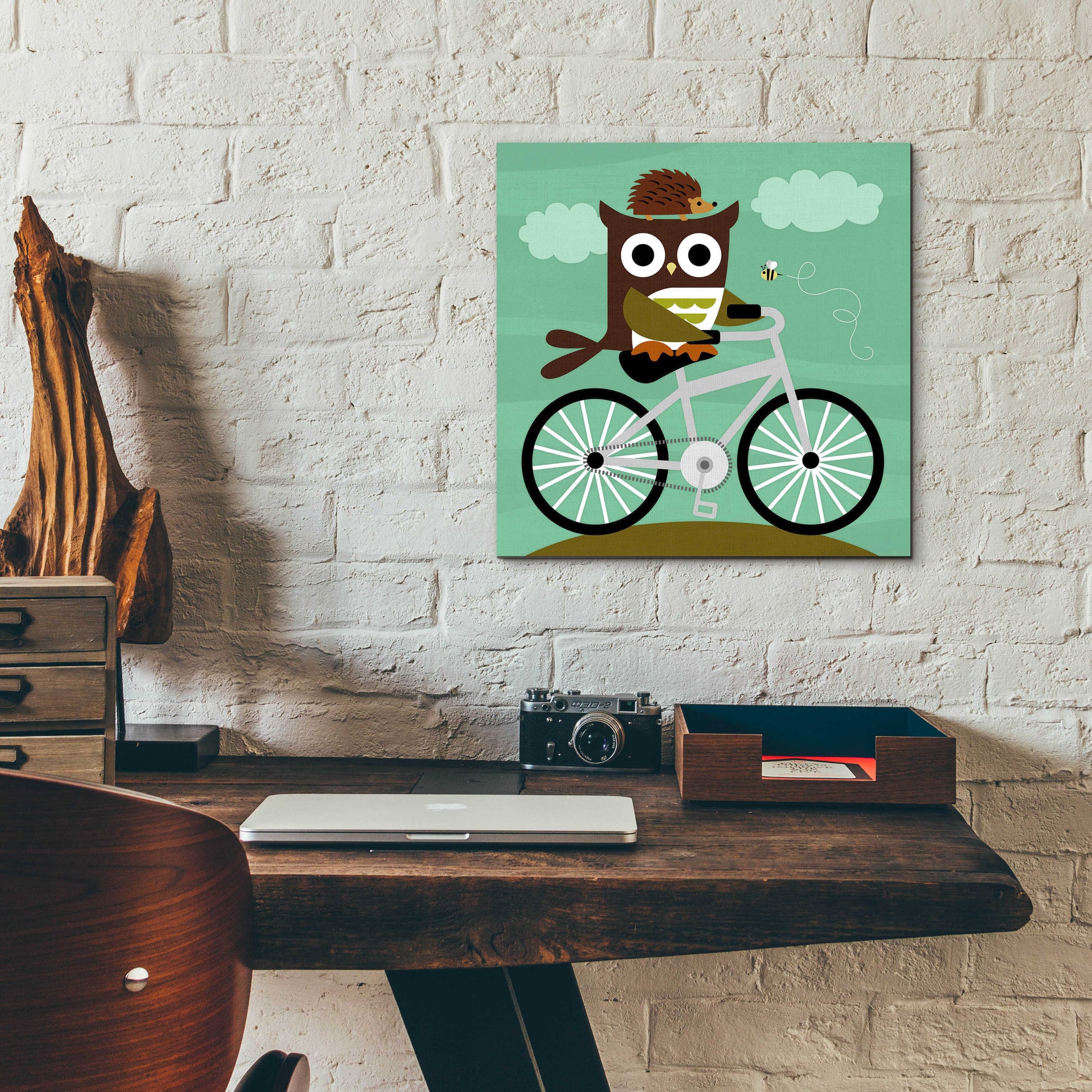 Epic Art 'Owl and Hedgehog on Bicycle' by Nancy Lee, Acrylic Glass Wall Art,12x12