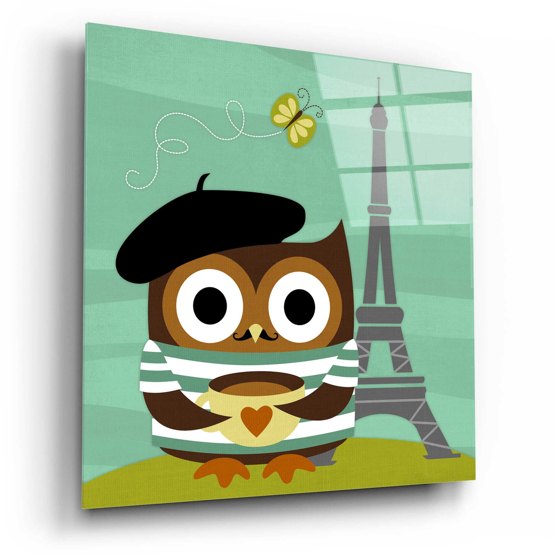 Epic Art 'Owl in Paris' by Nancy Lee, Acrylic Glass Wall Art,12x12