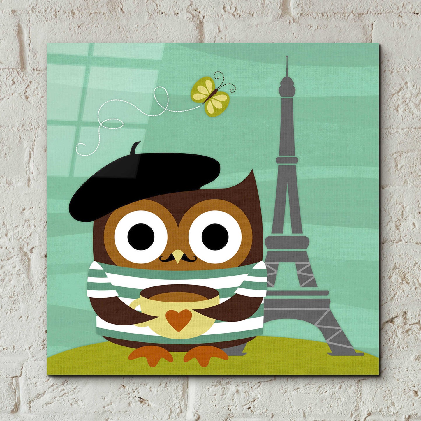 Epic Art 'Owl in Paris' by Nancy Lee, Acrylic Glass Wall Art,12x12