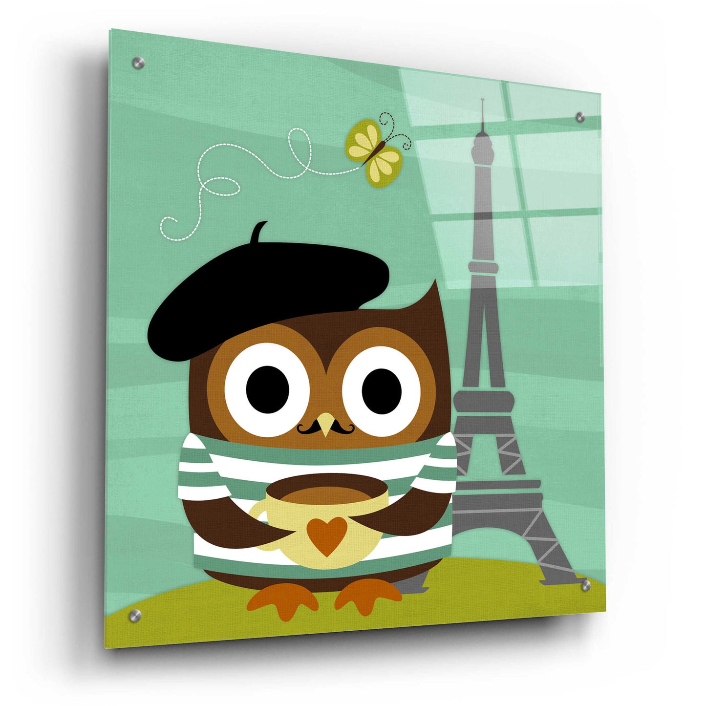 Epic Art 'Owl in Paris' by Nancy Lee, Acrylic Glass Wall Art,24x24