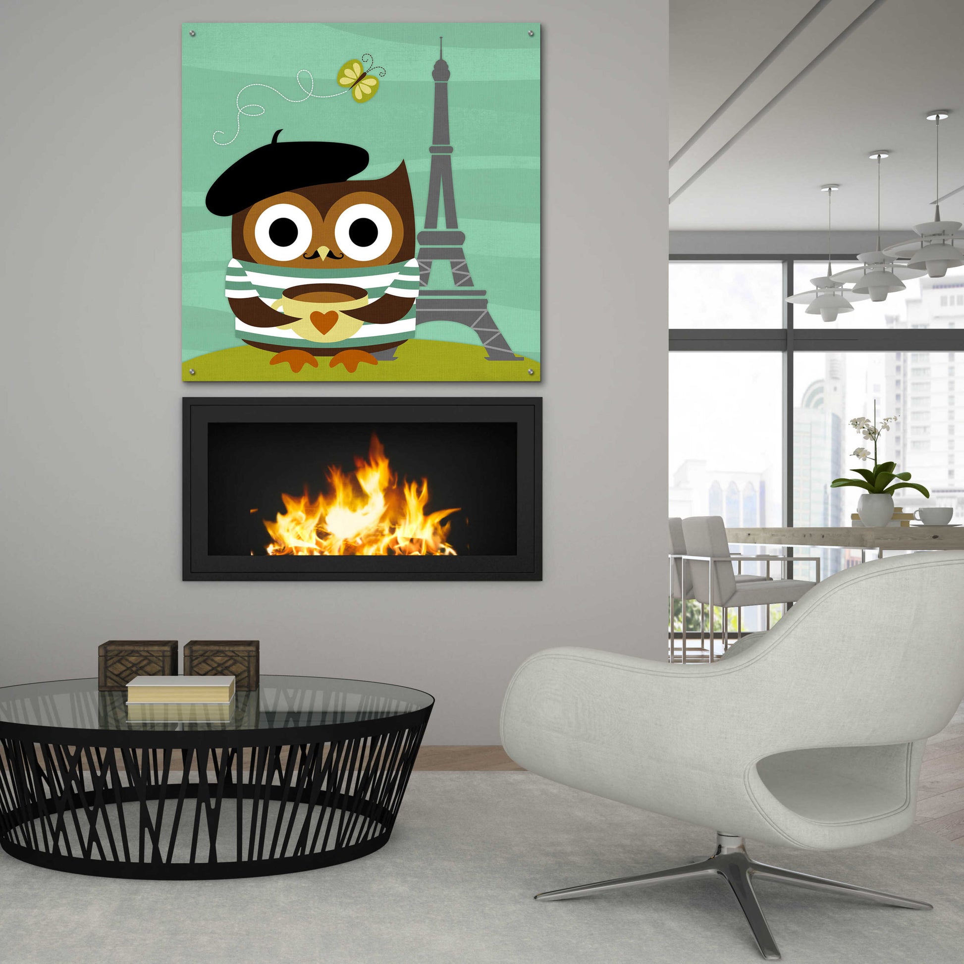 Epic Art 'Owl in Paris' by Nancy Lee, Acrylic Glass Wall Art,36x36