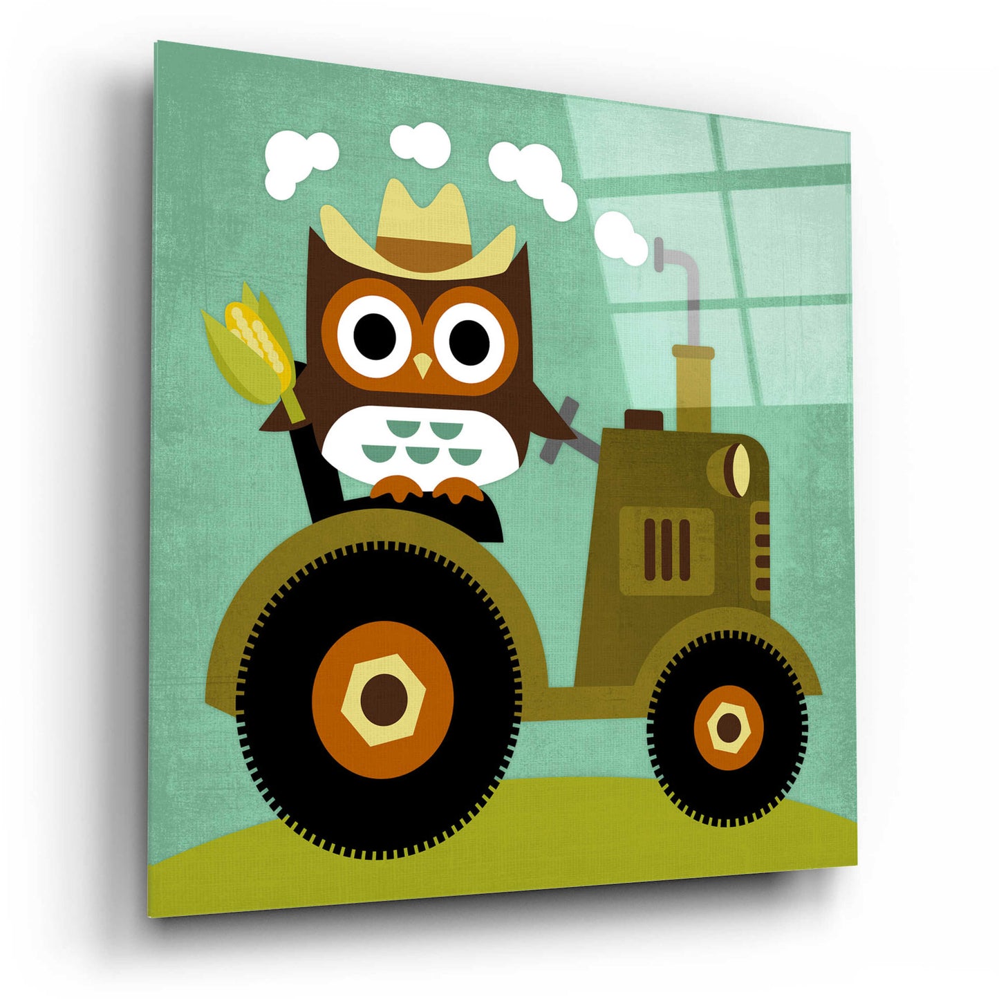 Epic Art 'Owl on Tractor' by Nancy Lee, Acrylic Glass Wall Art,12x12