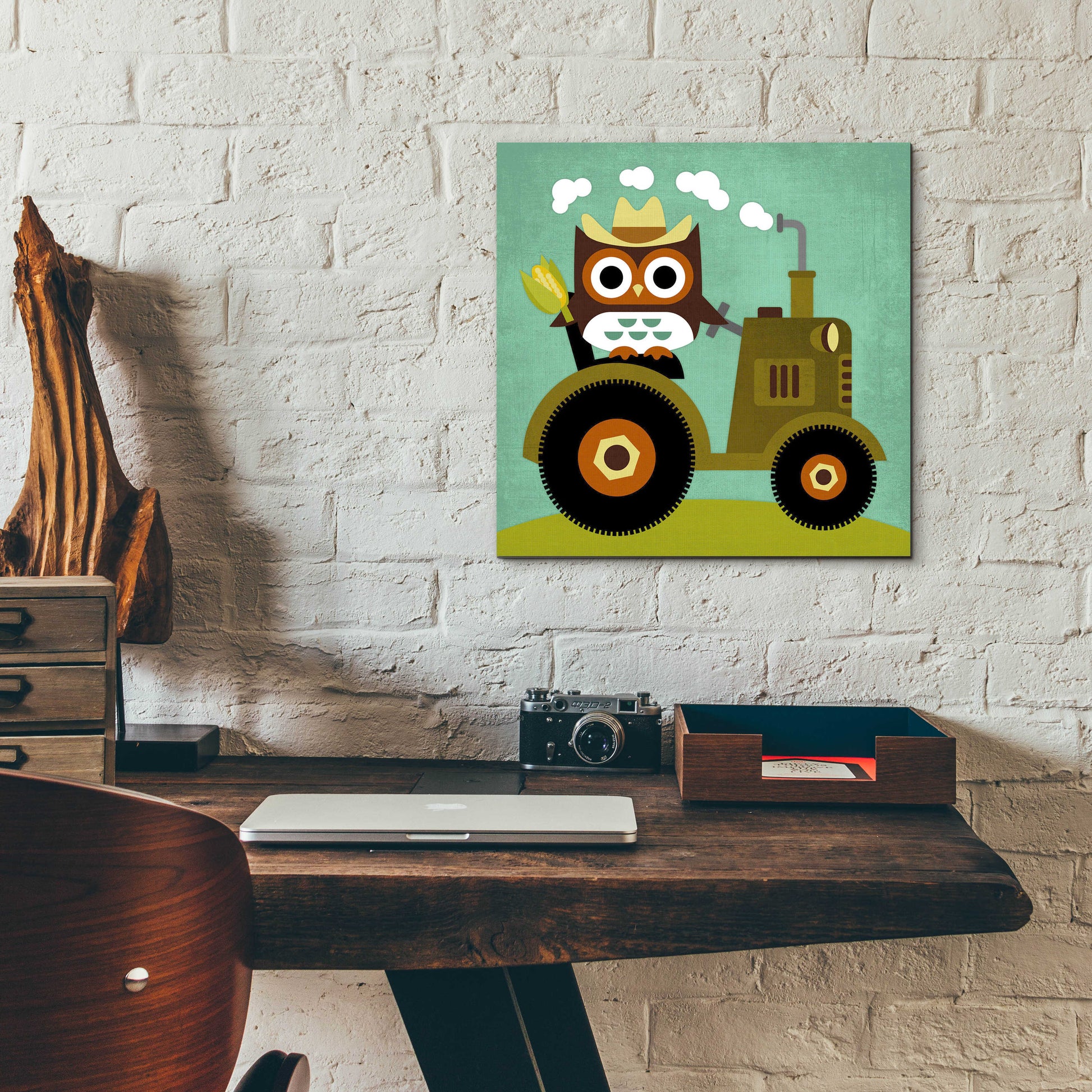 Epic Art 'Owl on Tractor' by Nancy Lee, Acrylic Glass Wall Art,12x12