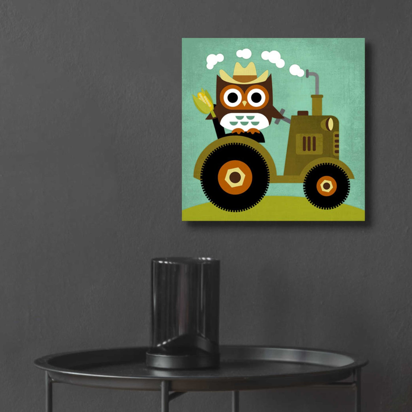 Epic Art 'Owl on Tractor' by Nancy Lee, Acrylic Glass Wall Art,12x12