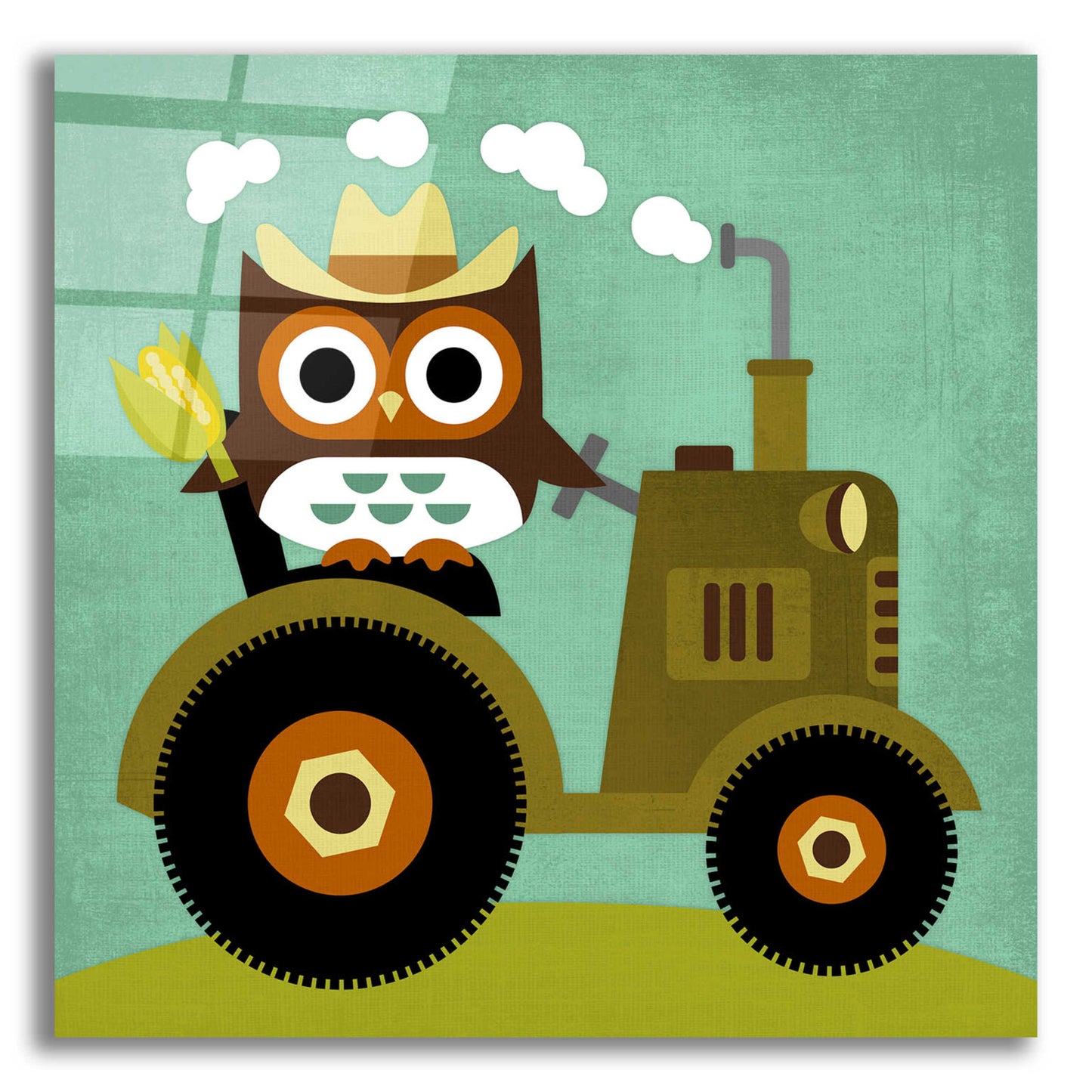 Epic Art 'Owl on Tractor' by Nancy Lee, Acrylic Glass Wall Art,12x12