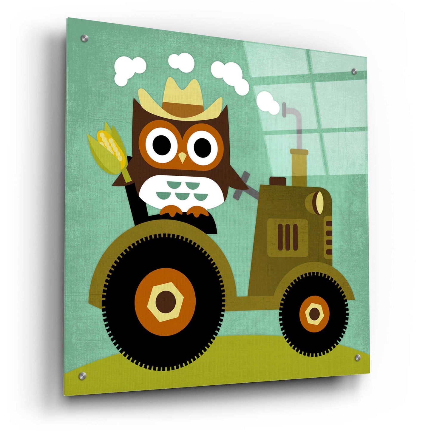 Epic Art 'Owl on Tractor' by Nancy Lee, Acrylic Glass Wall Art,24x24