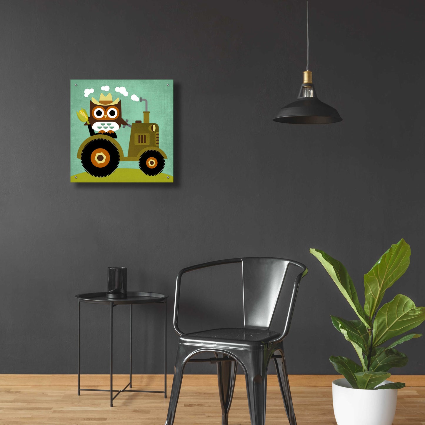 Epic Art 'Owl on Tractor' by Nancy Lee, Acrylic Glass Wall Art,24x24