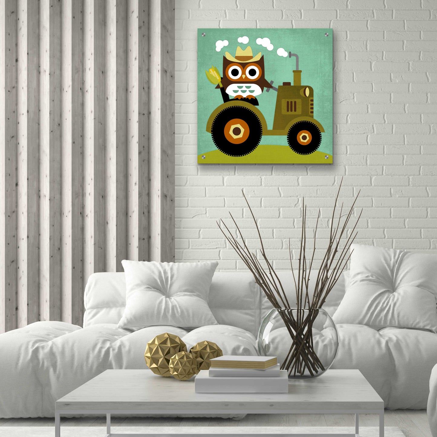 Epic Art 'Owl on Tractor' by Nancy Lee, Acrylic Glass Wall Art,24x24