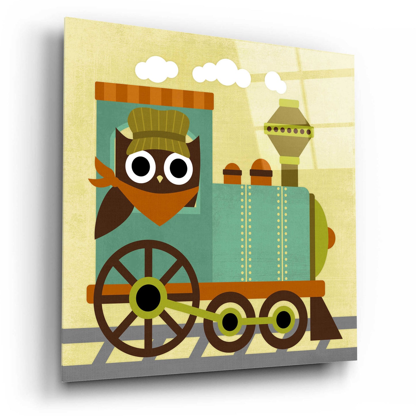 Epic Art 'Owl Train Conductor' by Nancy Lee, Acrylic Glass Wall Art,12x12