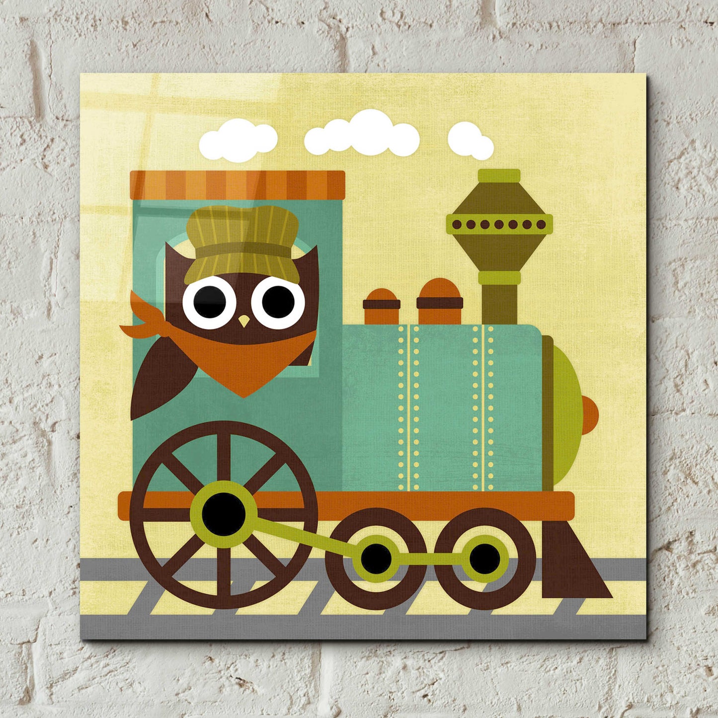 Epic Art 'Owl Train Conductor' by Nancy Lee, Acrylic Glass Wall Art,12x12