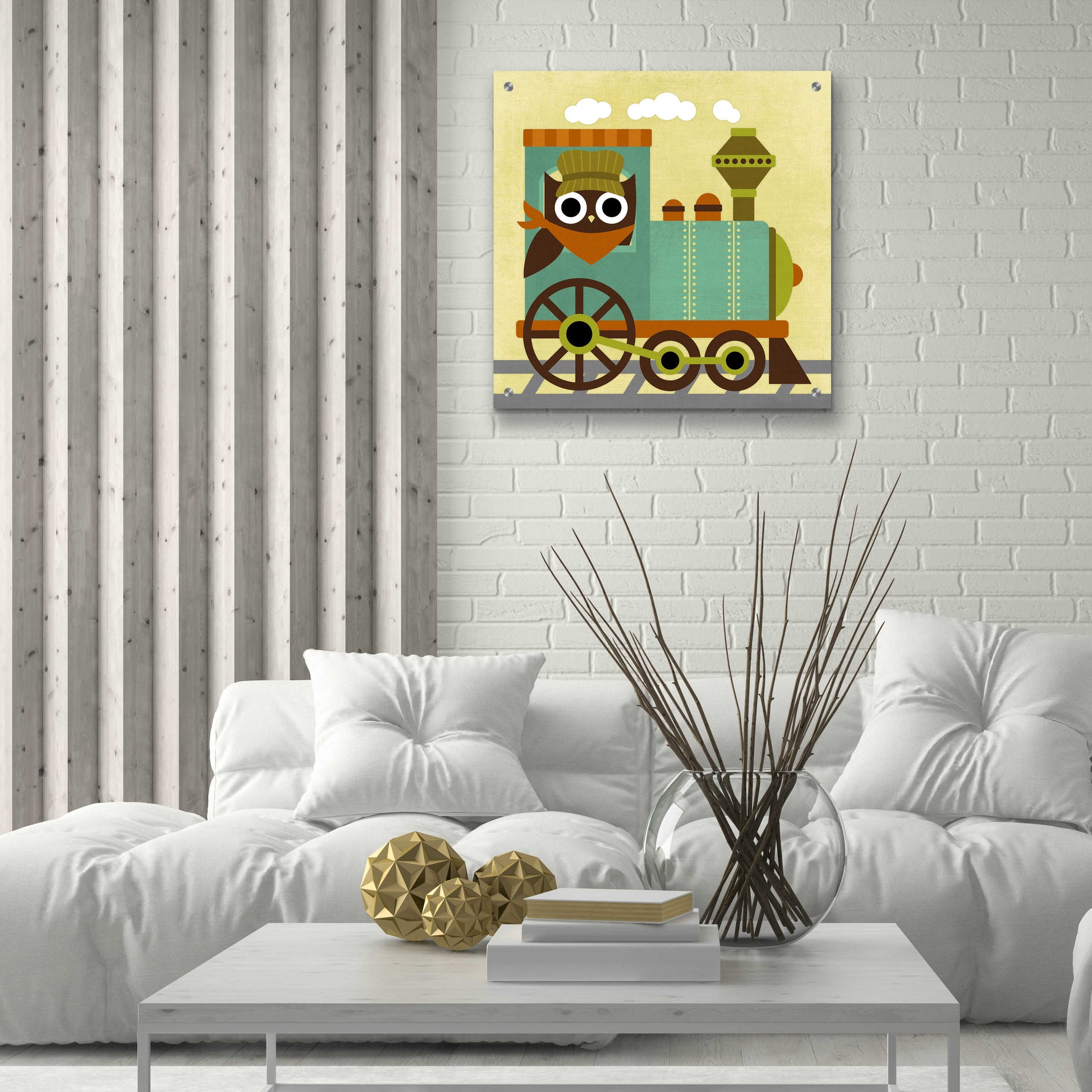 Epic Art 'Owl Train Conductor' by Nancy Lee, Acrylic Glass Wall Art,24x24