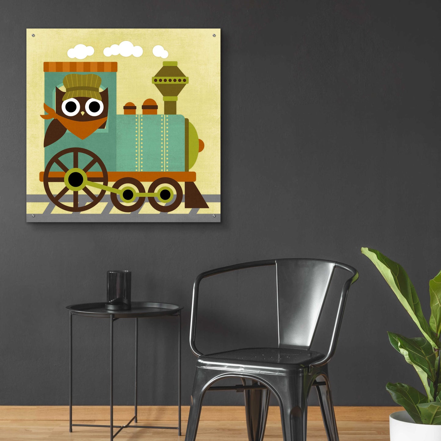 Epic Art 'Owl Train Conductor' by Nancy Lee, Acrylic Glass Wall Art,36x36