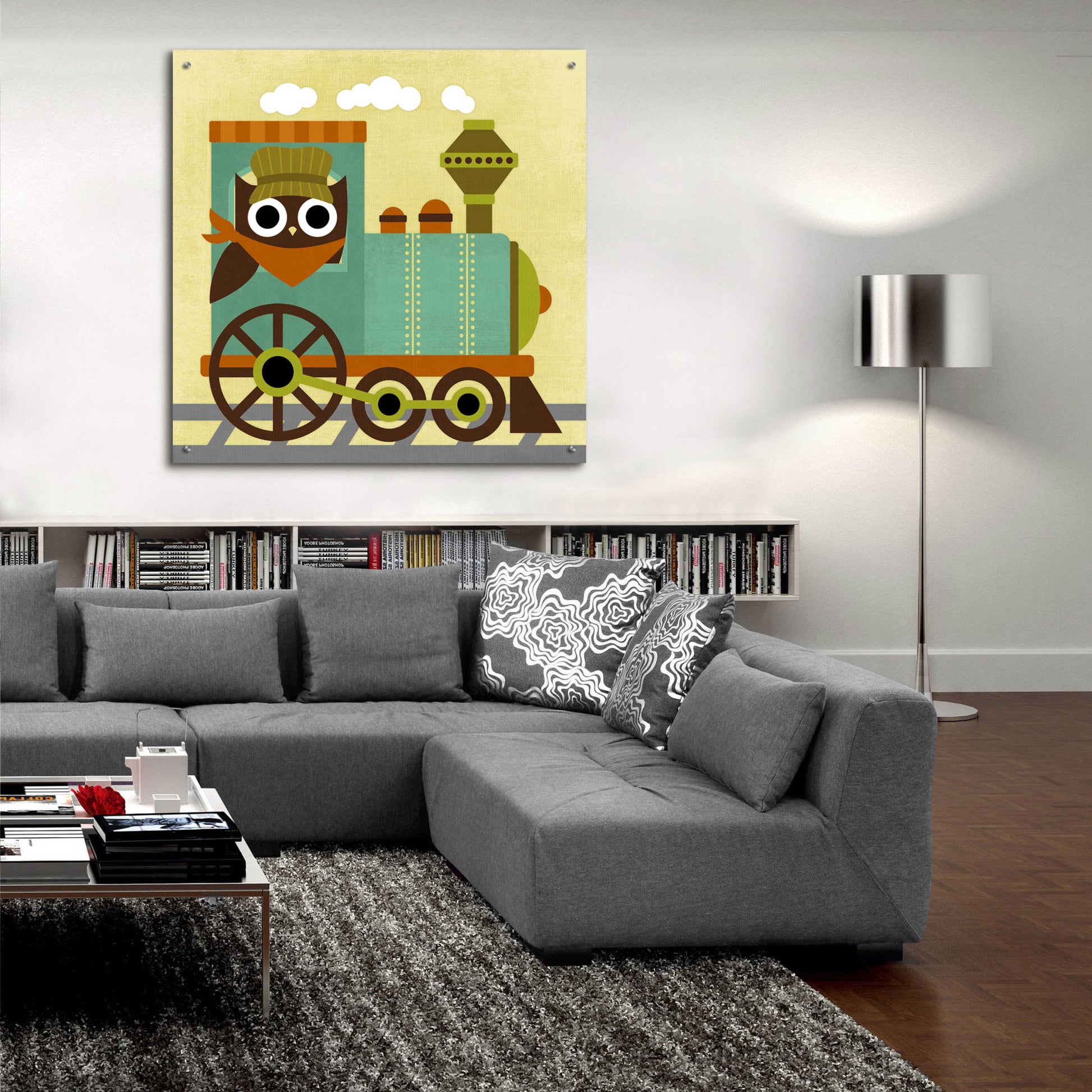 Epic Art 'Owl Train Conductor' by Nancy Lee, Acrylic Glass Wall Art,36x36