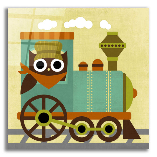 Epic Art 'Owl Train Conductor' by Nancy Lee, Acrylic Glass Wall Art