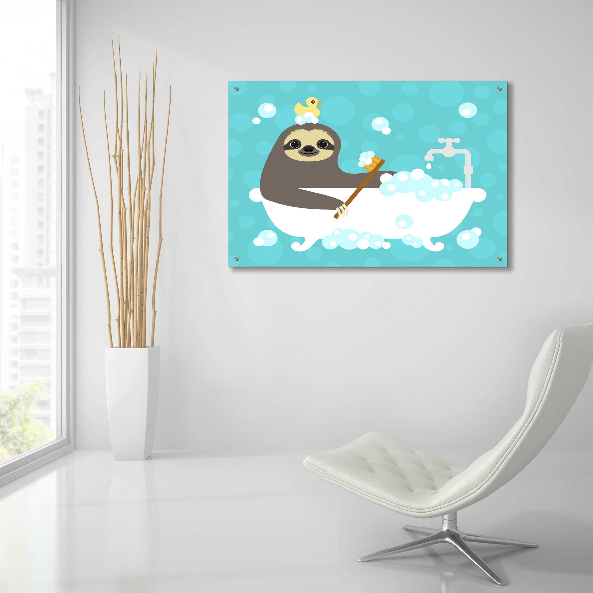 Epic Art 'Scrubbing Bubbles Sloth' by Nancy Lee, Acrylic Glass Wall Art,36x24