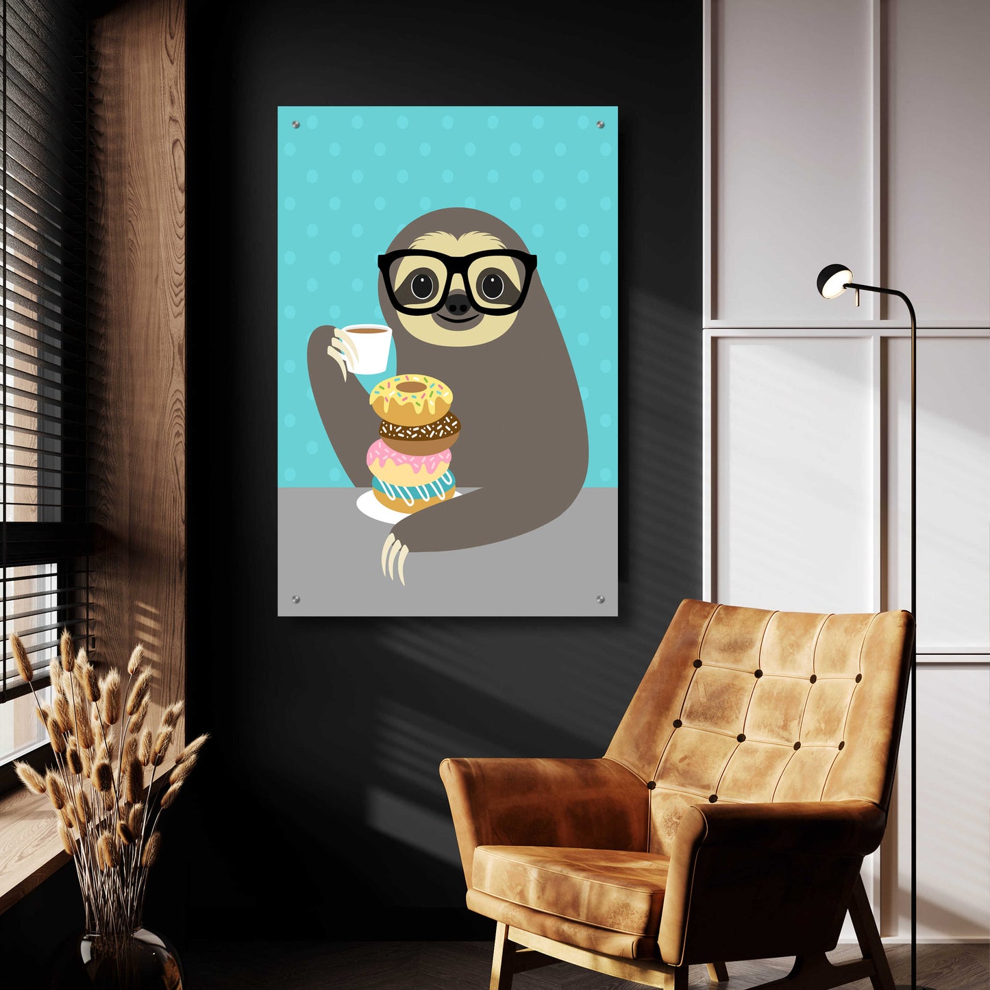 Epic Art 'Snacking Sloth' by Nancy Lee, Acrylic Glass Wall Art,24x36